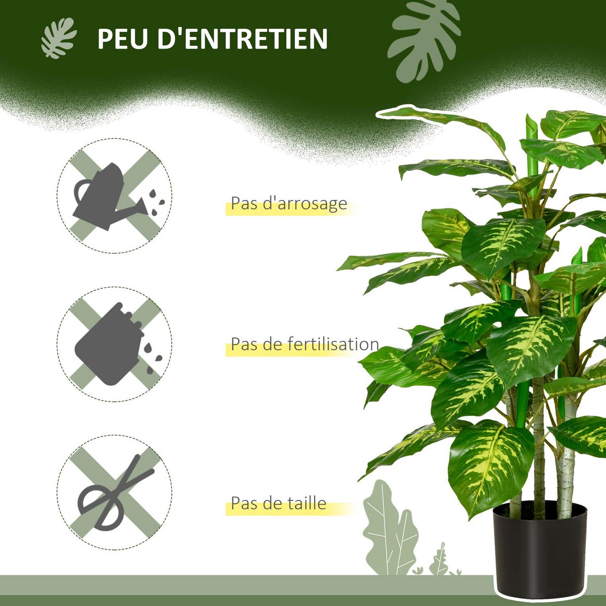 HOMCOM Arbre artificiel plante artificielle Calathea H. 95 cm tronc branches lichen feuilles grand réalisme pot inclus