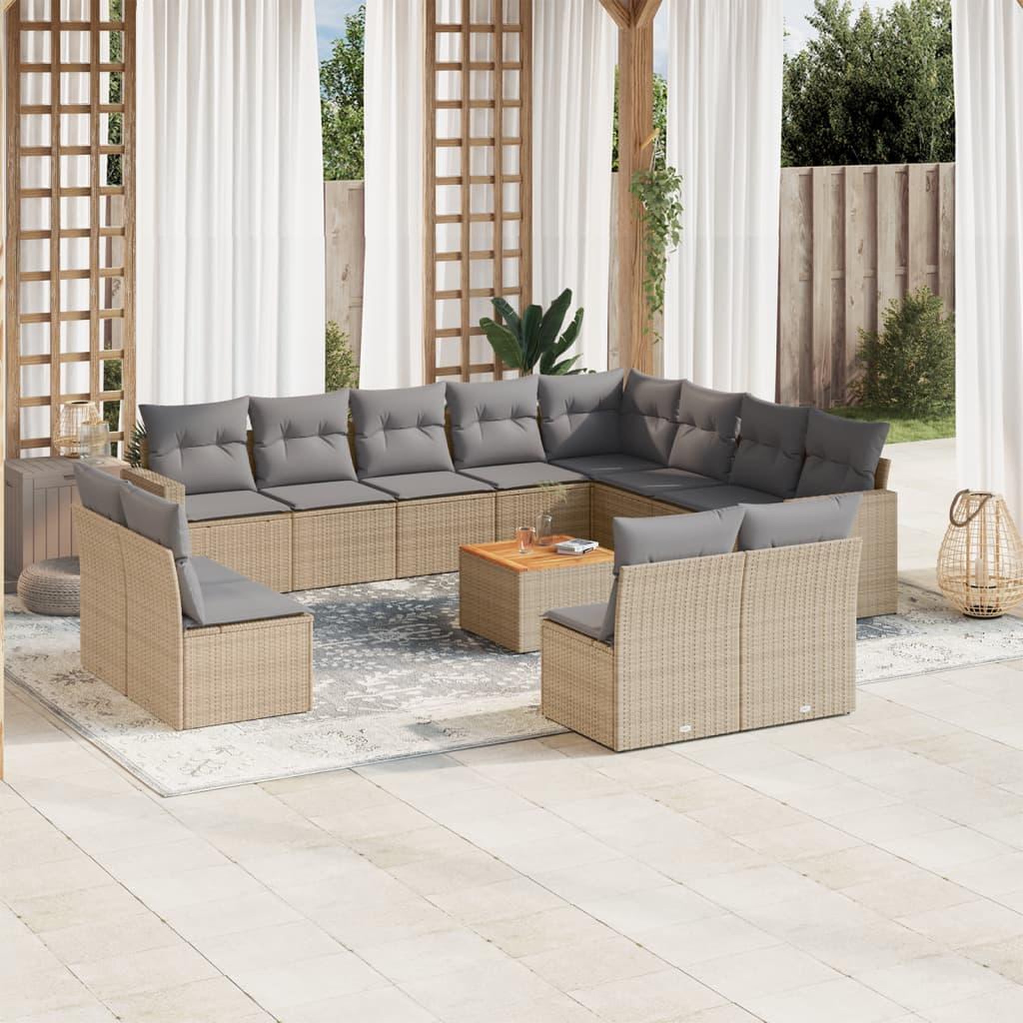 VIDAXL Salon de jardin avec coussins 13 pcs beige resine tressee