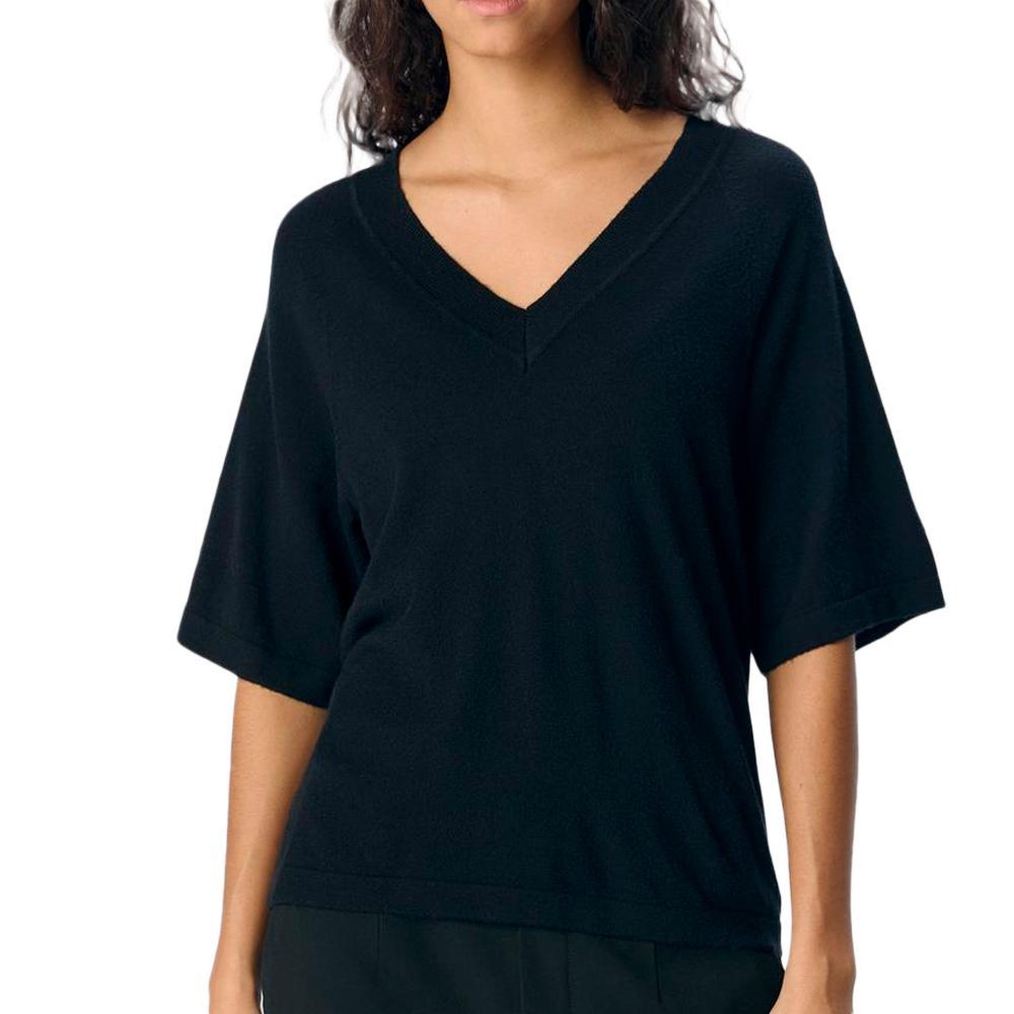 OBJECT Pull 3/4 noir femme object neck knit. Coloris disponibles : Noir