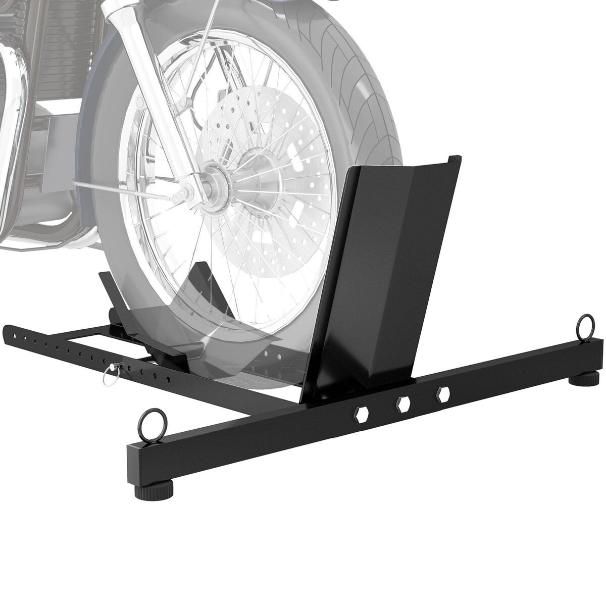 HOMCOM Bloque roue de moto pour pneu avant, cale roue moto en acier, support de verrouillage réglable sur 14 niveaux, pour Ø 34-84 cm, capacité 816,5 kg, noir