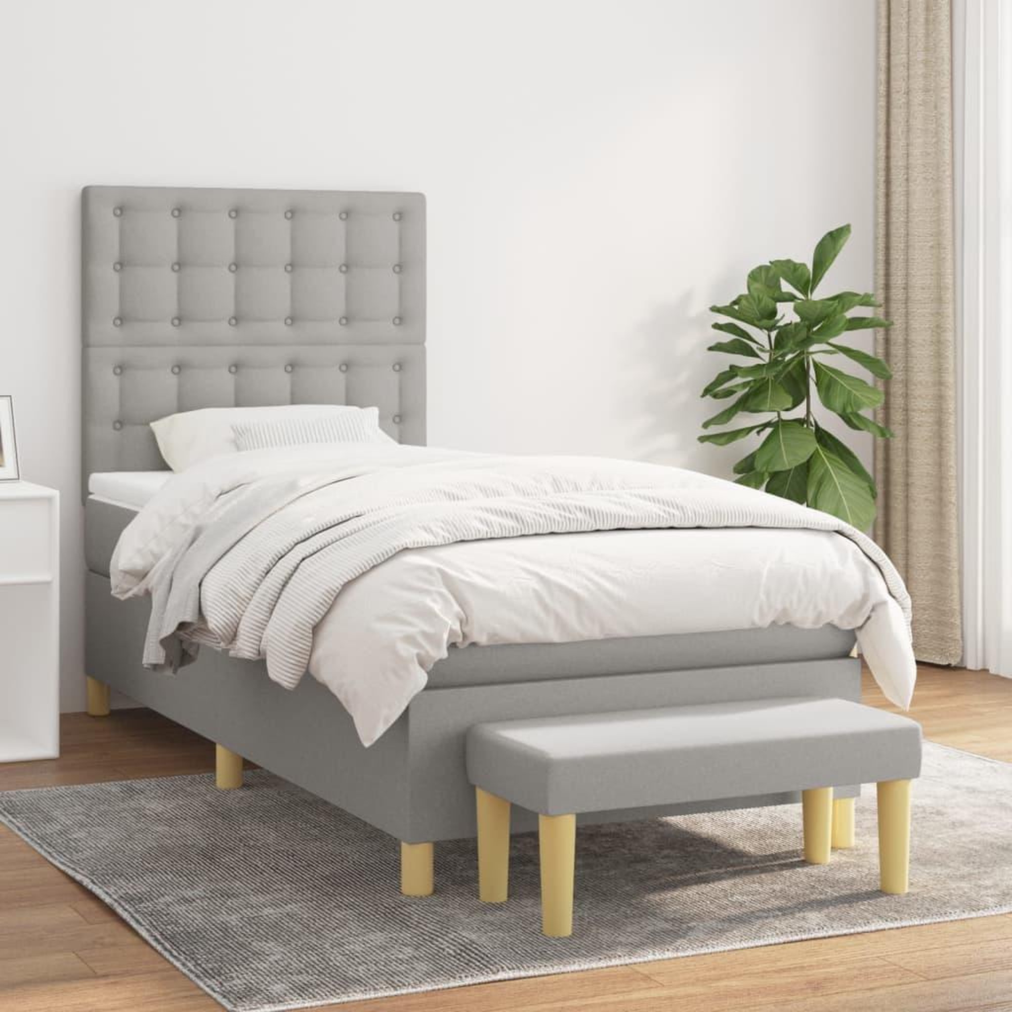 Voir la diapositive 1 : VIDAXL Sommier a lattes de lit avec matelas Gris clair 80x200 cm Tissu
