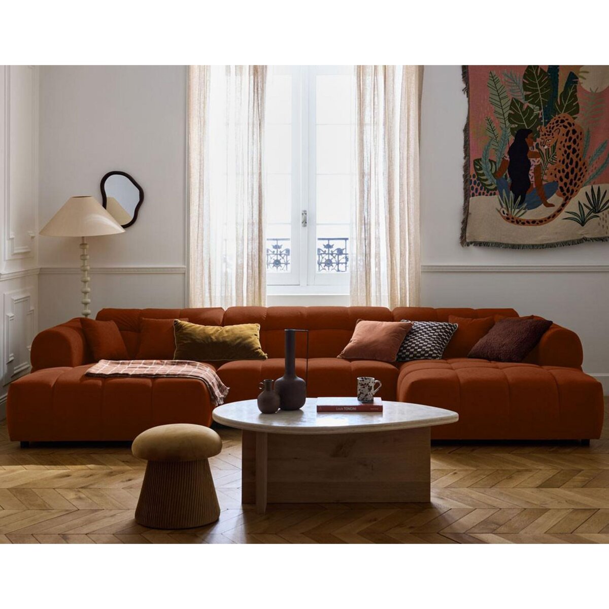 LISA DESIGN Ray - canapé panoramique en u 7 places en tissu texturé