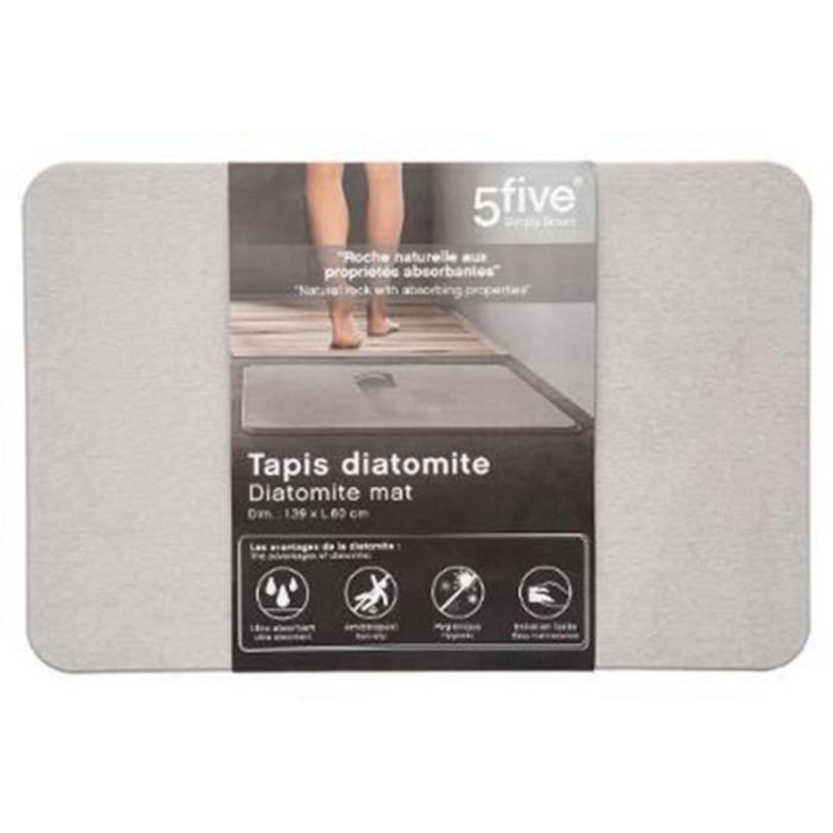 FIVE Tapis de Salle de Bain  Diatomite  39x60cm Gris