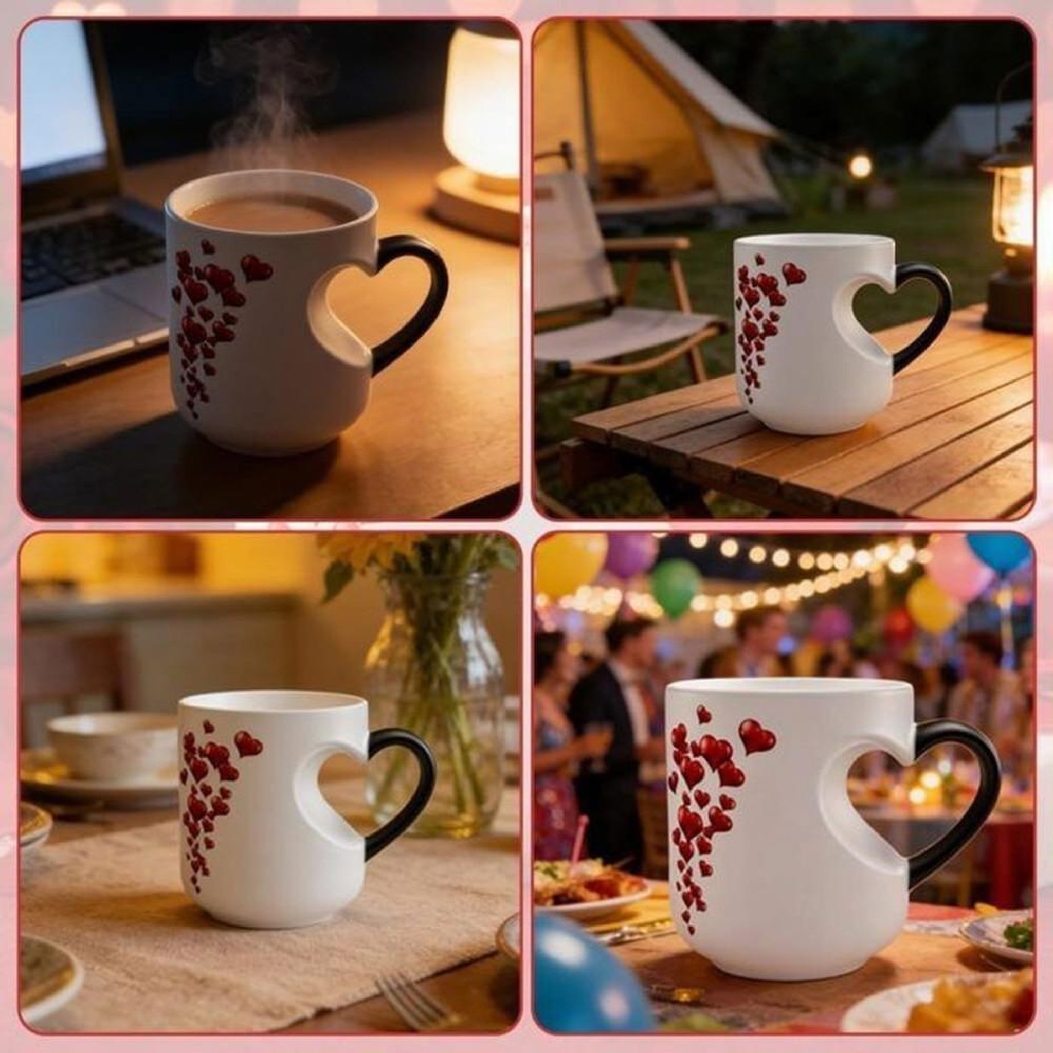 Voir la diapositive 5 : Tasse en céramique thermochromique 325 ml cœurs rouges : noire à froid, blanche à chaud