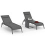 Voir la diapositive 3 : ID MARKET Lot de 2 transats de jardin inclinables BORA avec table d'appoint modulable en acier gris anthracite et toile grise