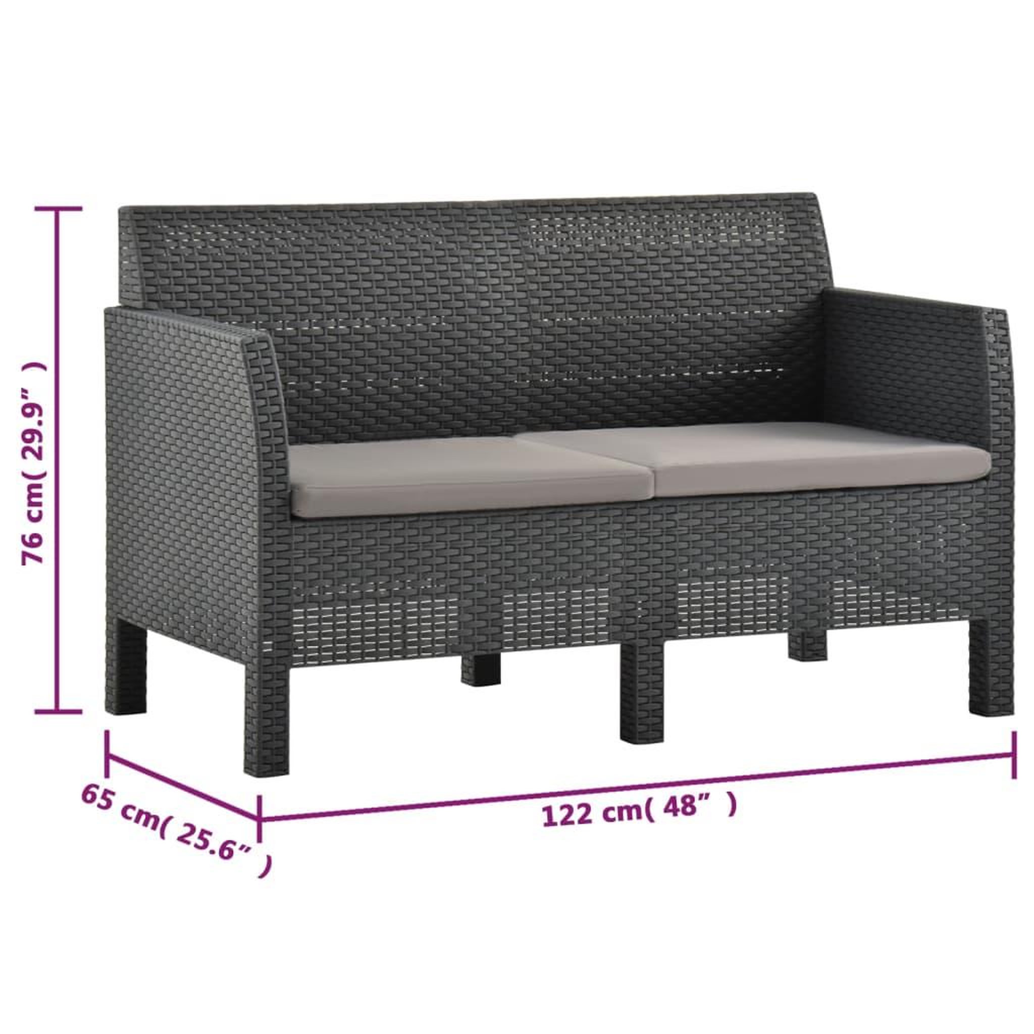 Voir la diapositive 6 : VIDAXL Salon de jardin 2 pcs avec coussins pp rotin anthracite