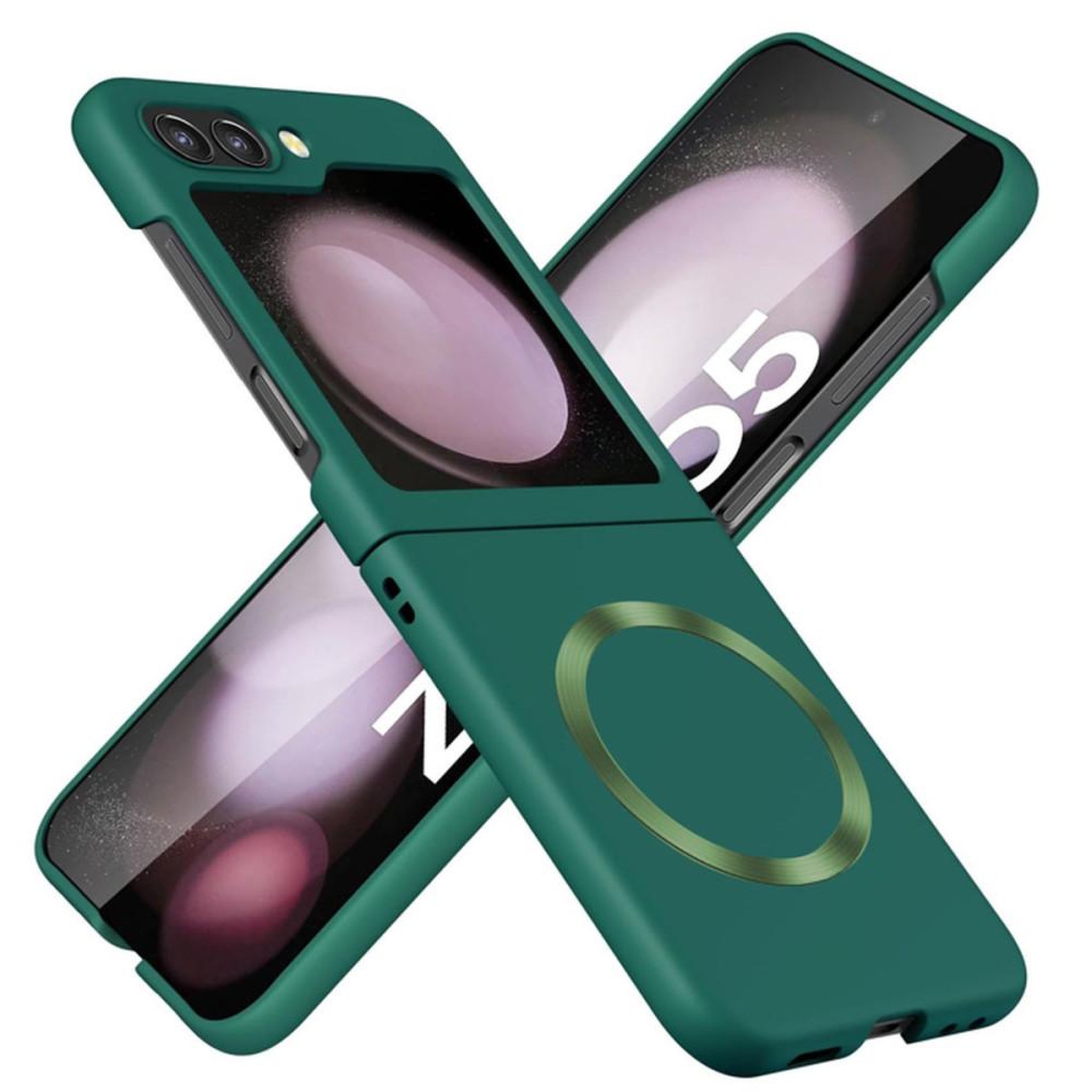 Coque de protection magnétique vert mat avec anneau pour Samsung Galaxy Z Flip 5