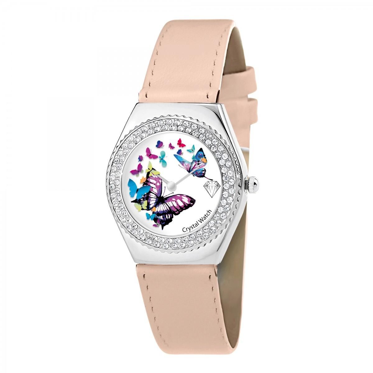 SC CRYSTAL Montre Alysson papillon à mouvement tournant SC Crystal ornée de Cristaux scintillants