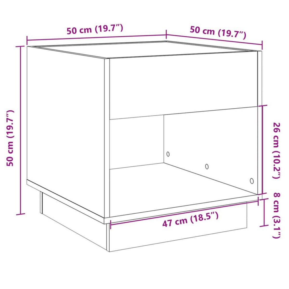 VIDAXL Table de chevet avec LED infini gris beton 50x50x50 cm