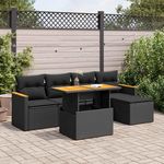VIDAXL Salon de jardin 6 pcs avec coussins noir resine tressee acacia