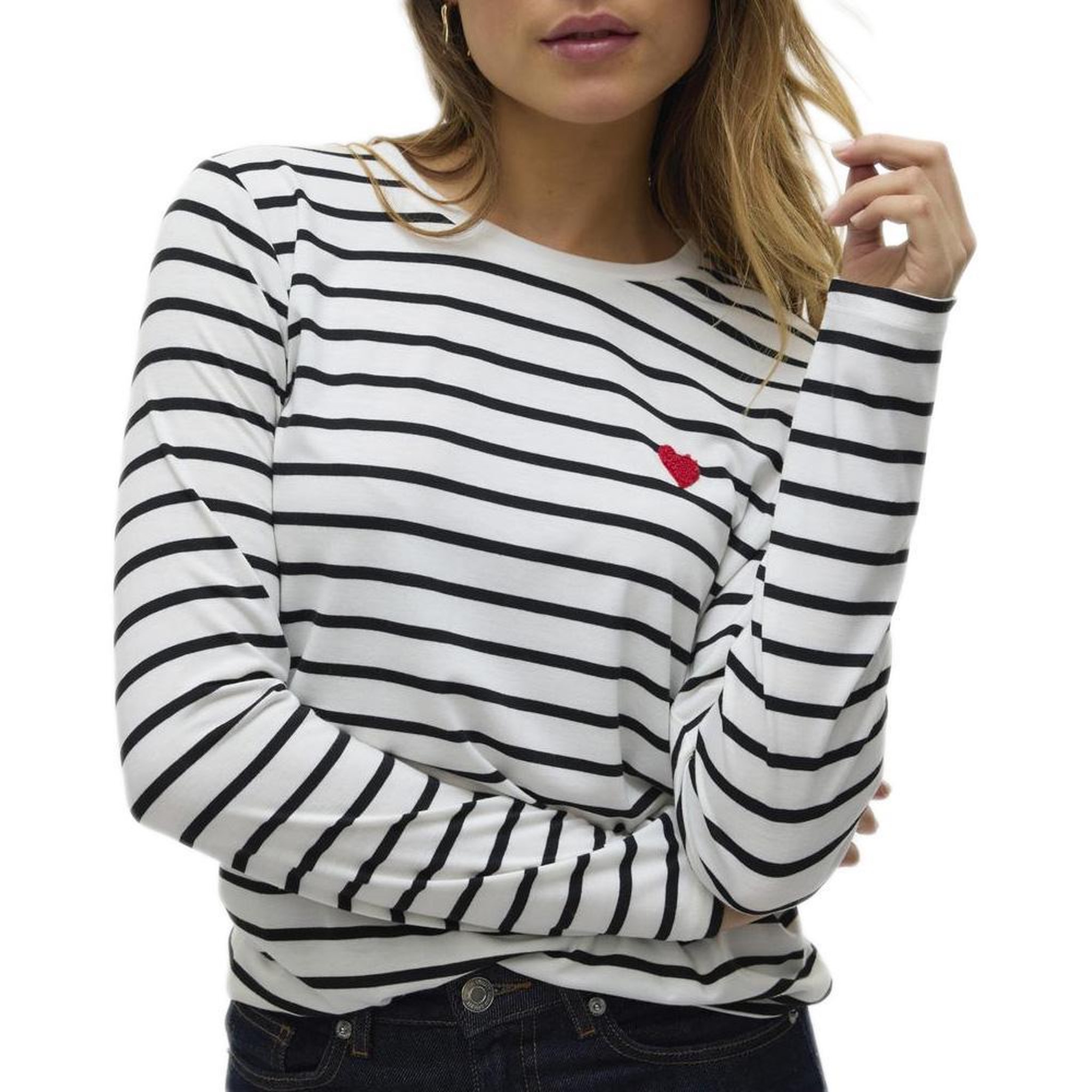 Vero Moda T-Shirt Blanc/Noir Femme Vero Moda Clara. Coloris disponibles : Blanc