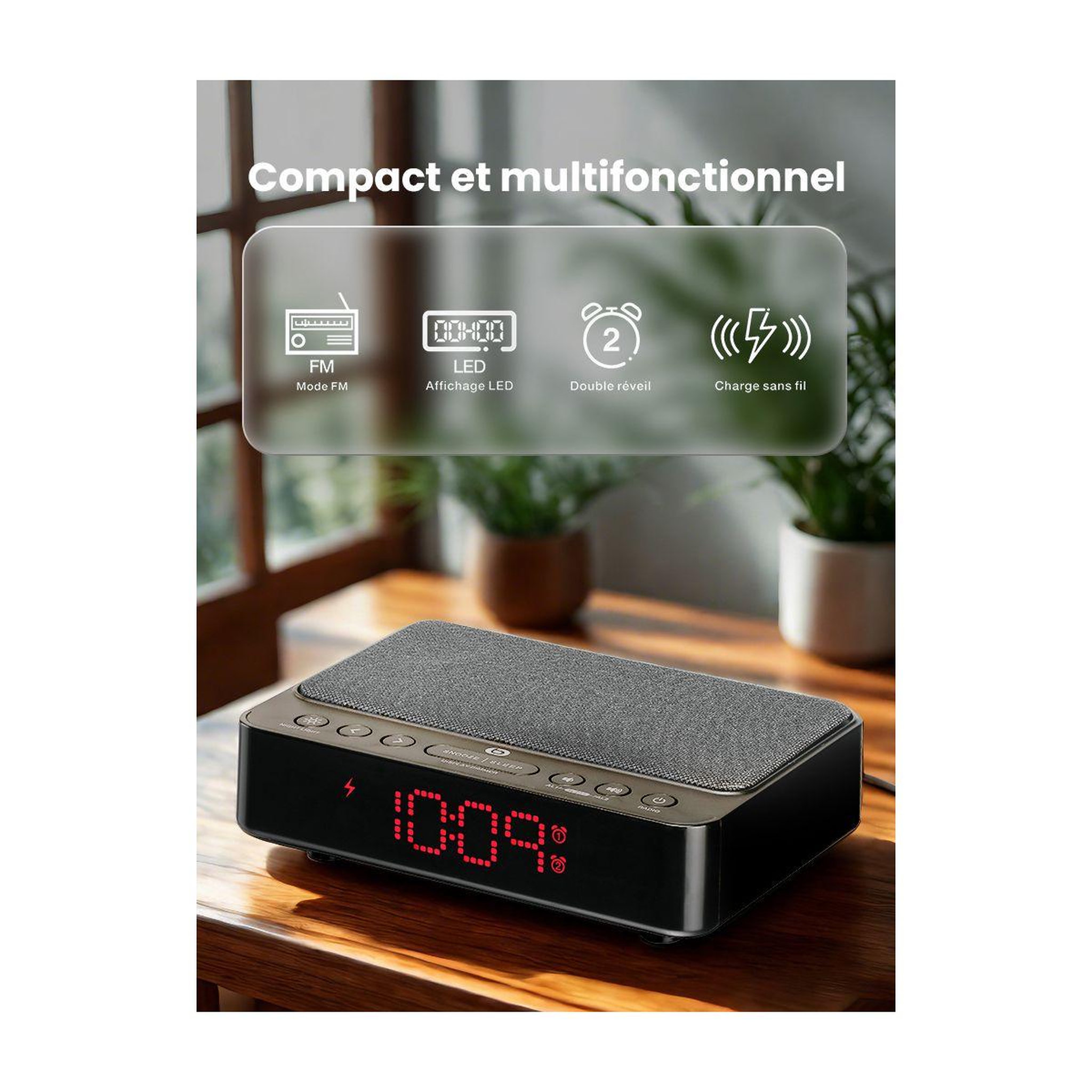 Voir la diapositive 4 : ESSENTIEL B Radio réveil RRVI-100 Charge Induction