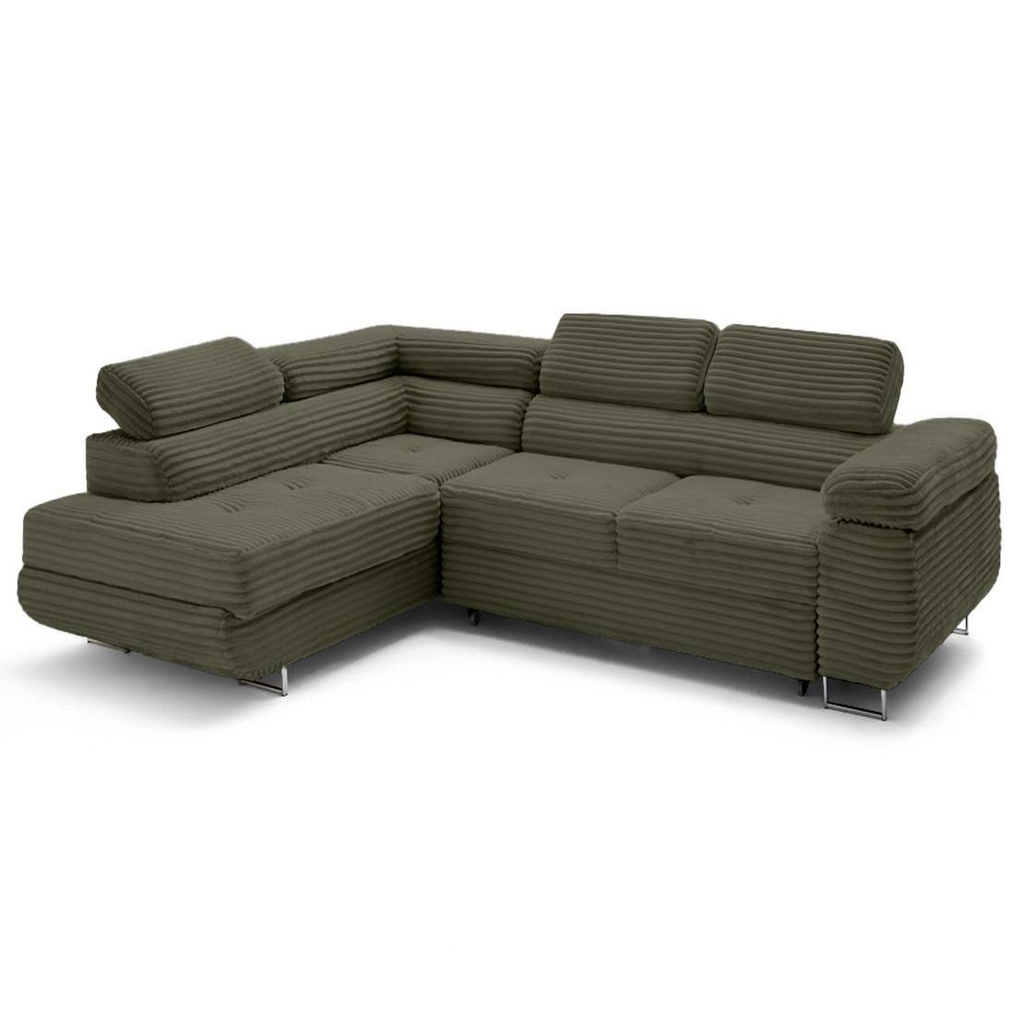 Voir la diapositive 2 : LISA DESIGN Zaria - canapé d'angle gauche 5 places convertible avec coffre et têtières en velours côtelé grosses côtes