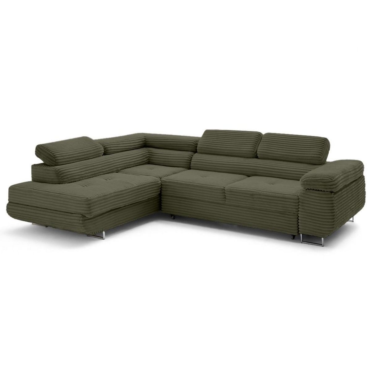 LISA DESIGN Zaria - canapé d'angle gauche 5 places convertible avec coffre et têtières en velours côtelé grosses côtes