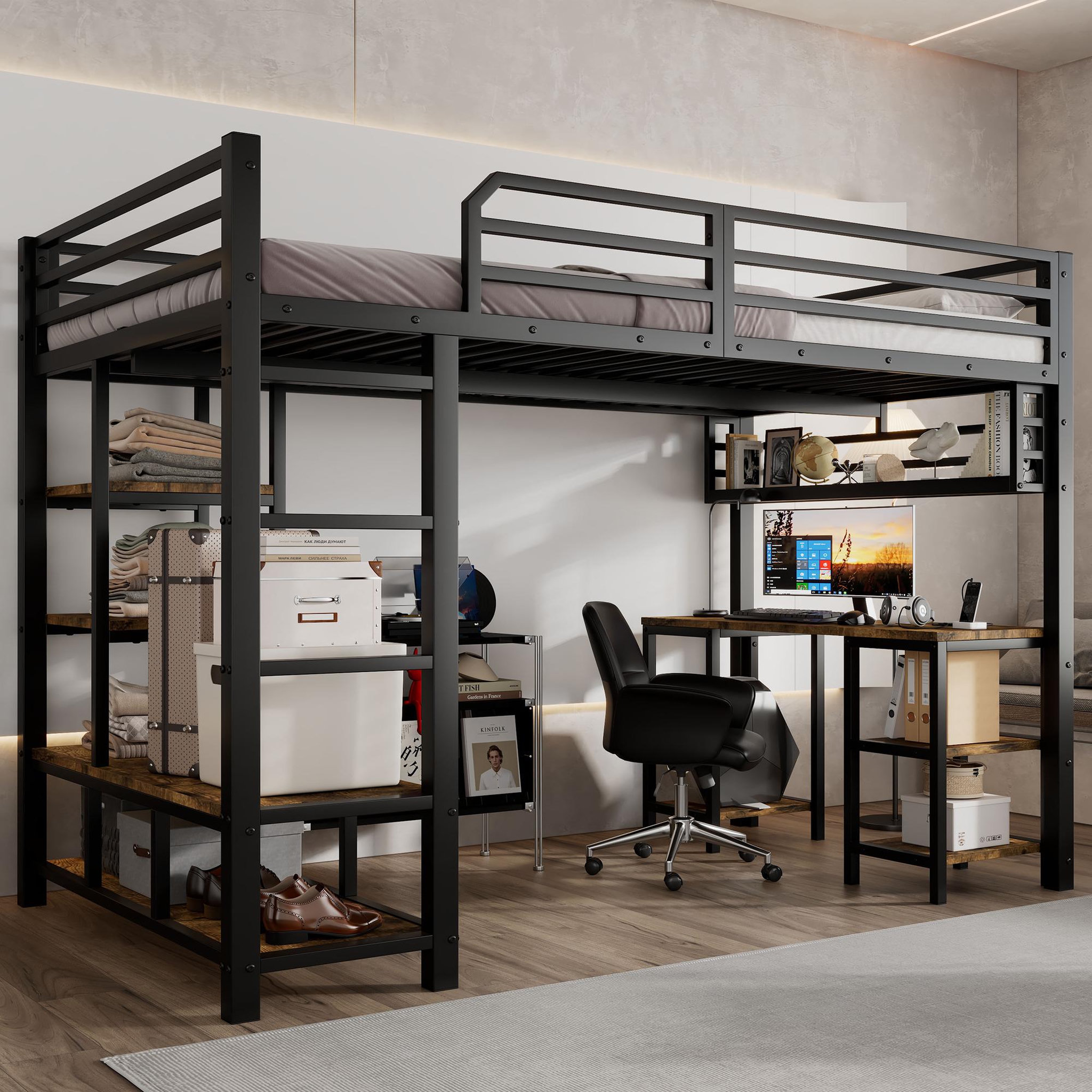 Voir la diapositive 4 : MERAX Lit mezzanine 120x200 cm coloris noir métal