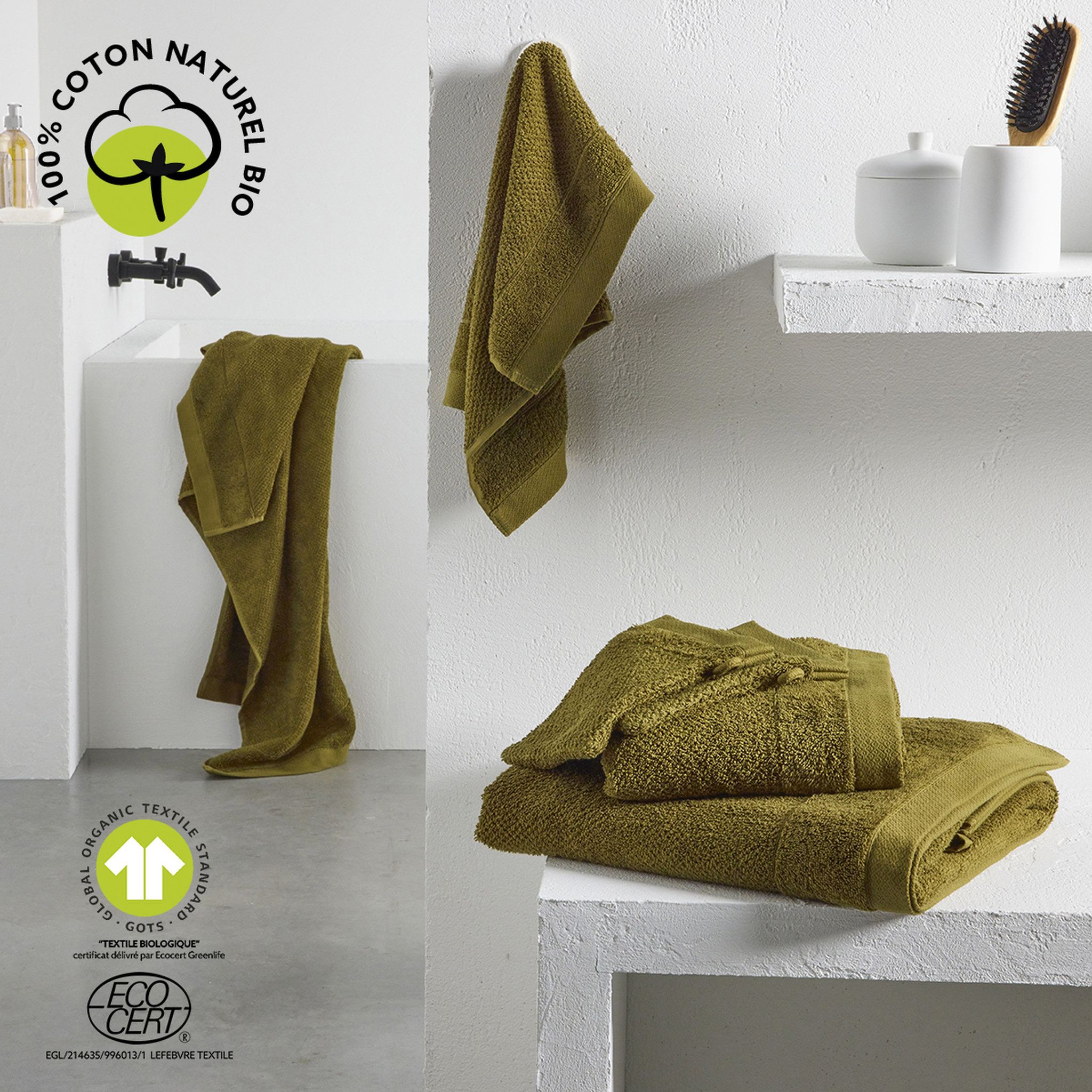 Voir la diapositive 3 : TODAY Drap de bain uni en Coton bio 450 G/M²