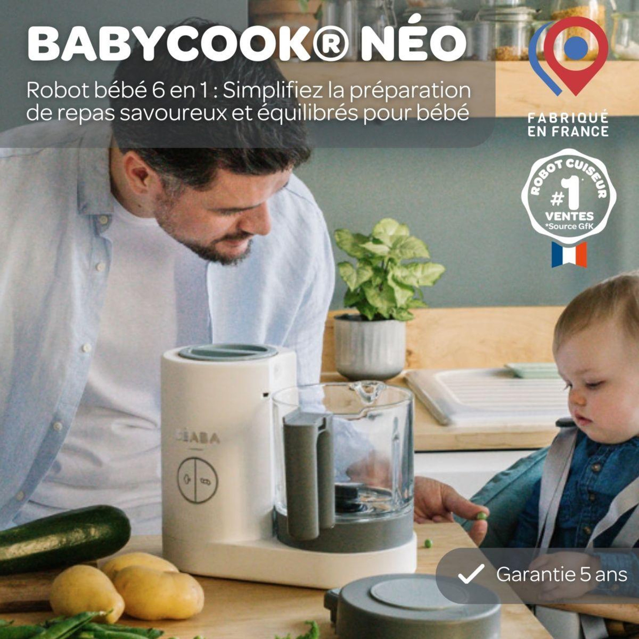 Voir la diapositive 2 : BEABA Mixeur cuiseur bébé babycook neo grey white