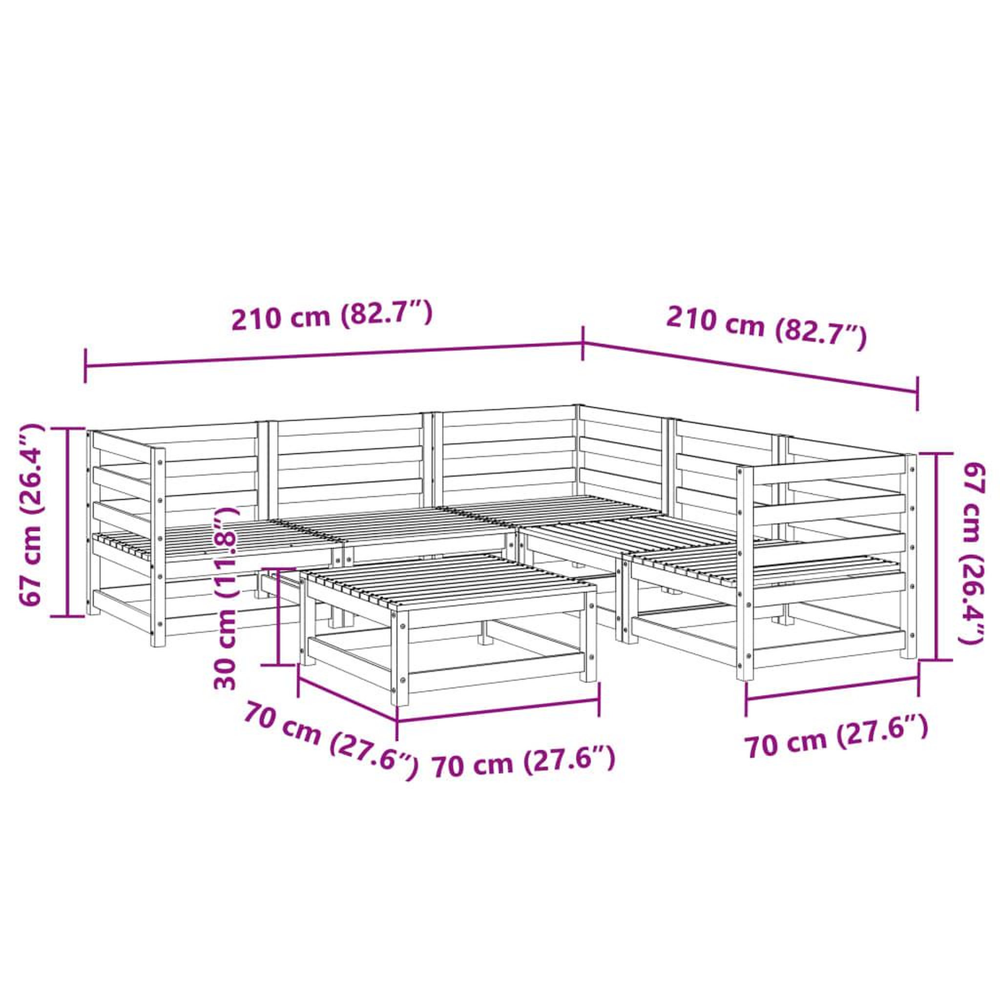 Voir la diapositive 6 : VIDAXL Salon de jardin 6 pcs bois de pin massif