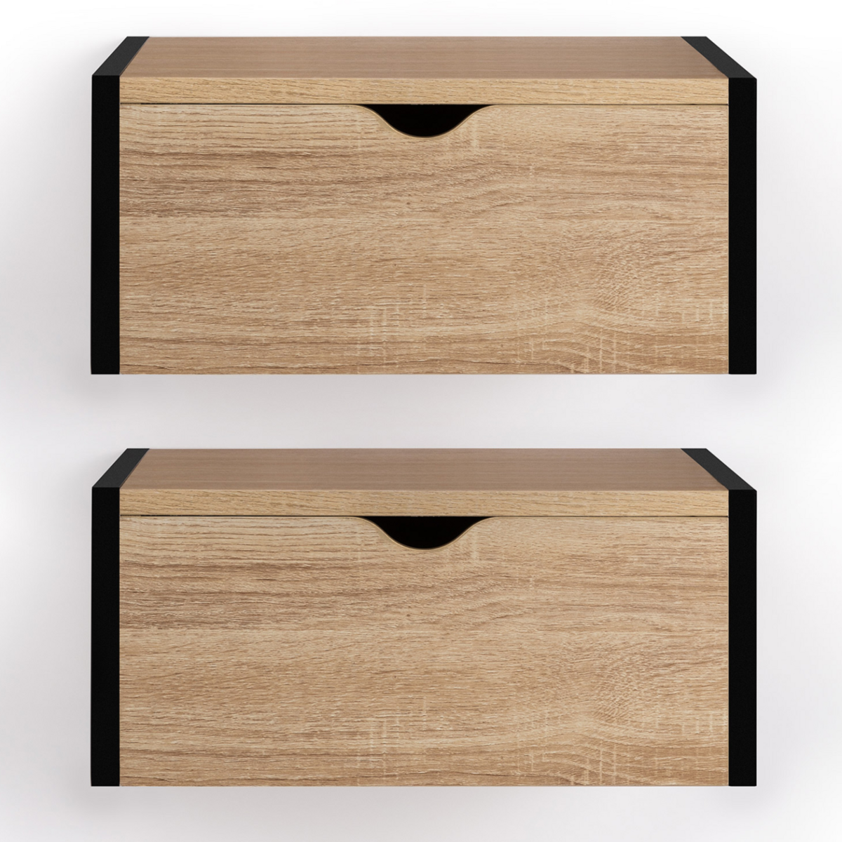 ID MARKET Lot de 2 tables de chevet murales DETROIT 1 tiroir étagère suspendue bois et métal noir design industriel