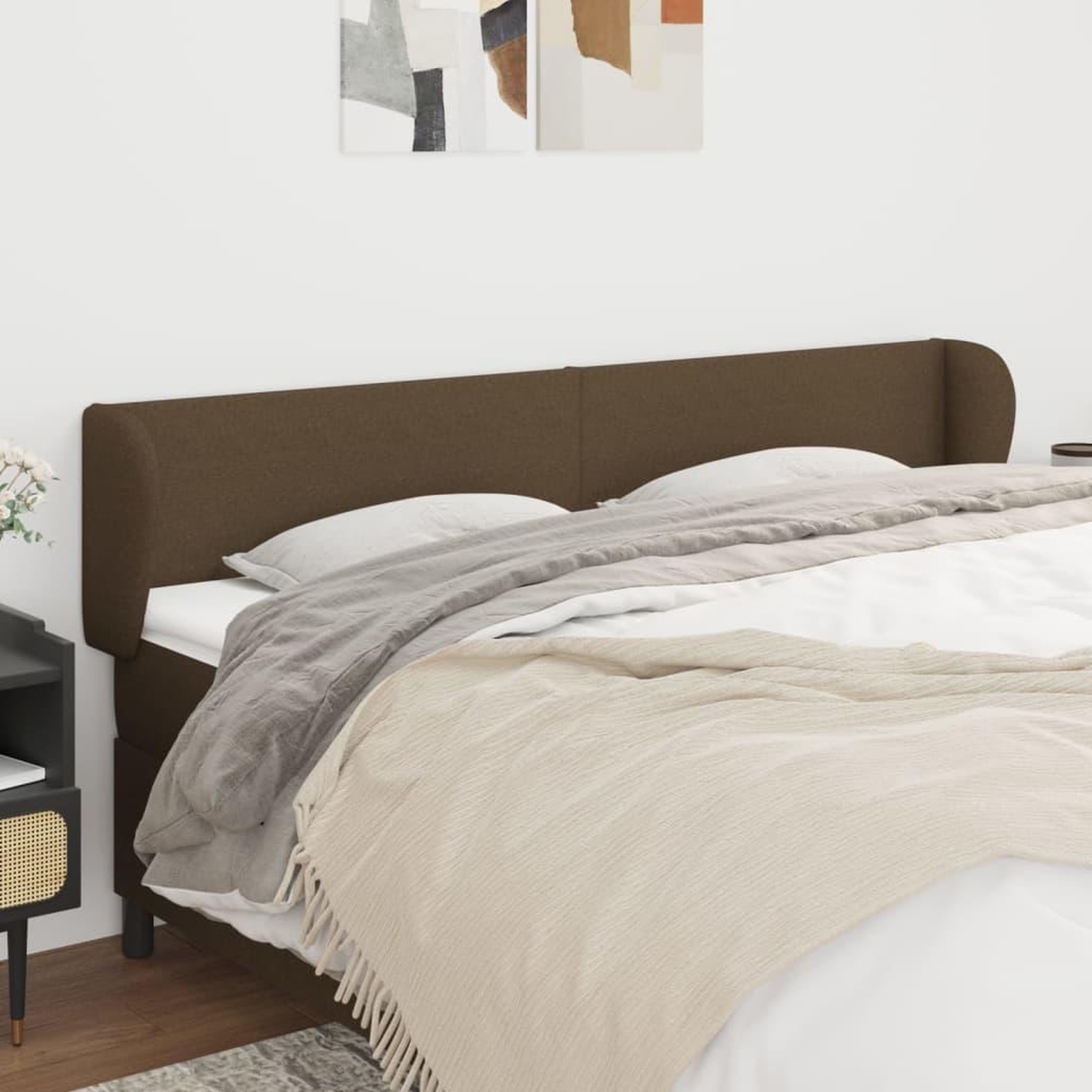Voir la diapositive 1 : VIDAXL Tete de lit avec oreilles Marron fonce 163x23x78/88 cm Tissu