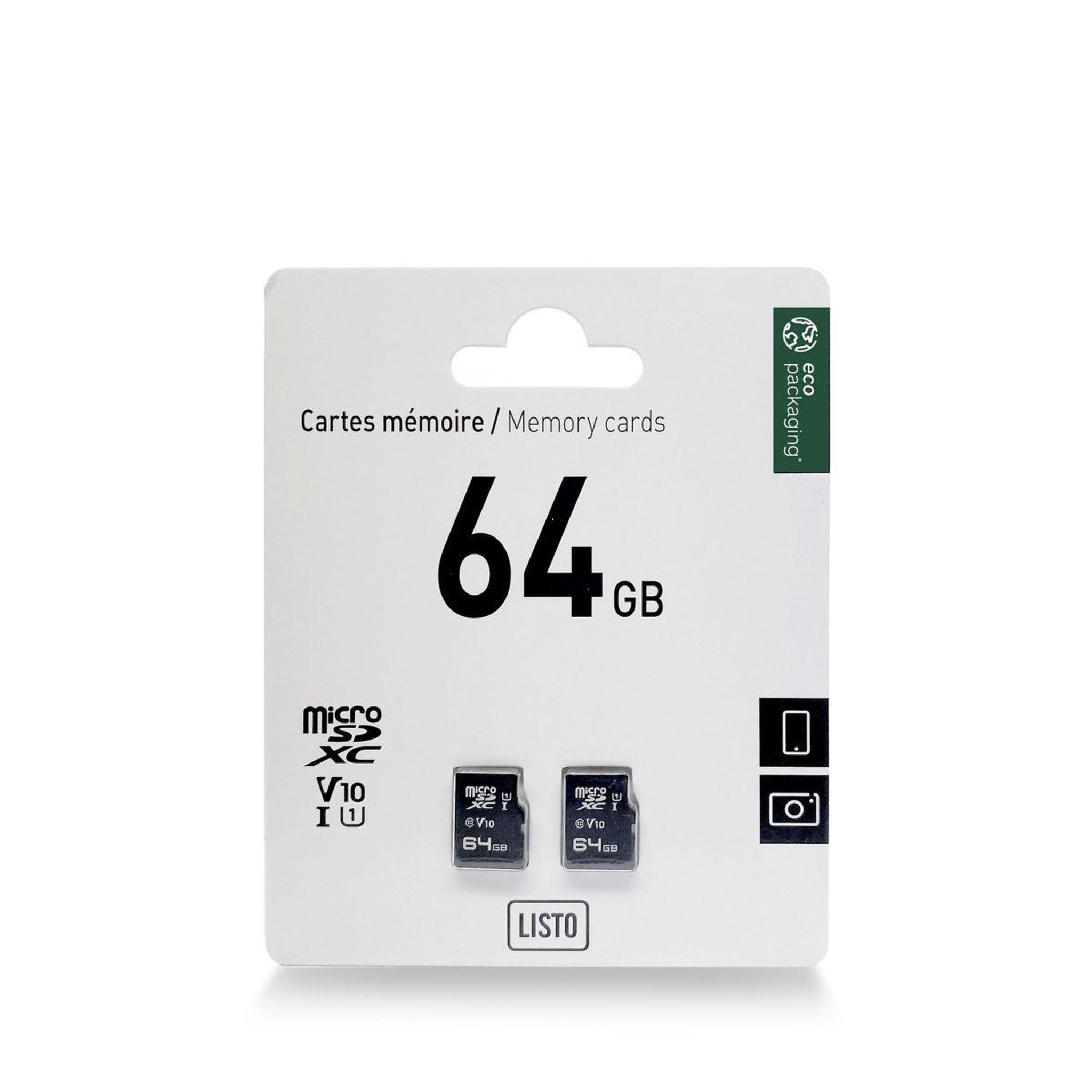 Voir la diapositive 1 : Listo Carte micro sd pack 2x 64go micro sd
