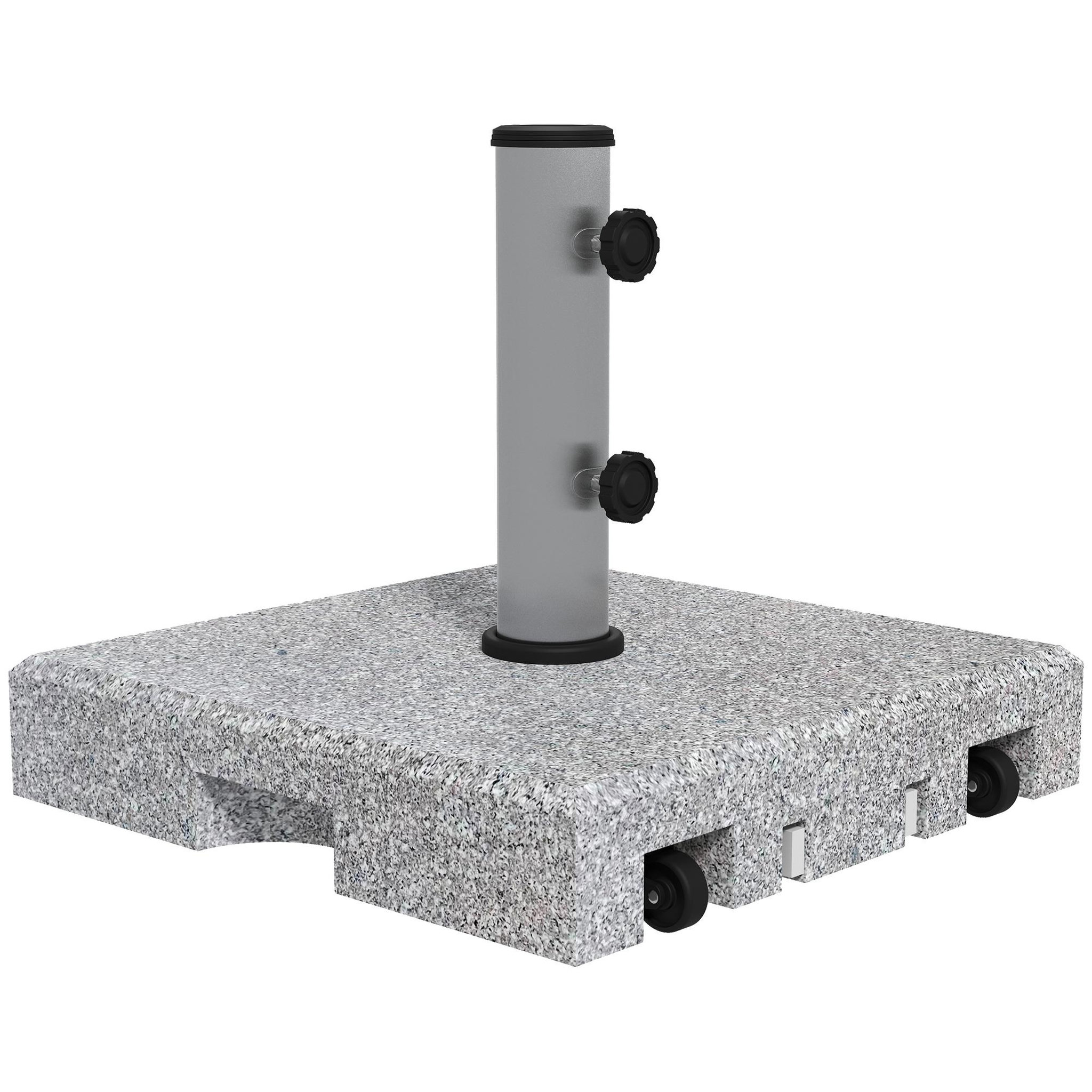 Voir la diapositive 1 : OUTSUNNY Pied de parasol - Base de lestage en granite carré 28 Kg 2 roulettes poignée