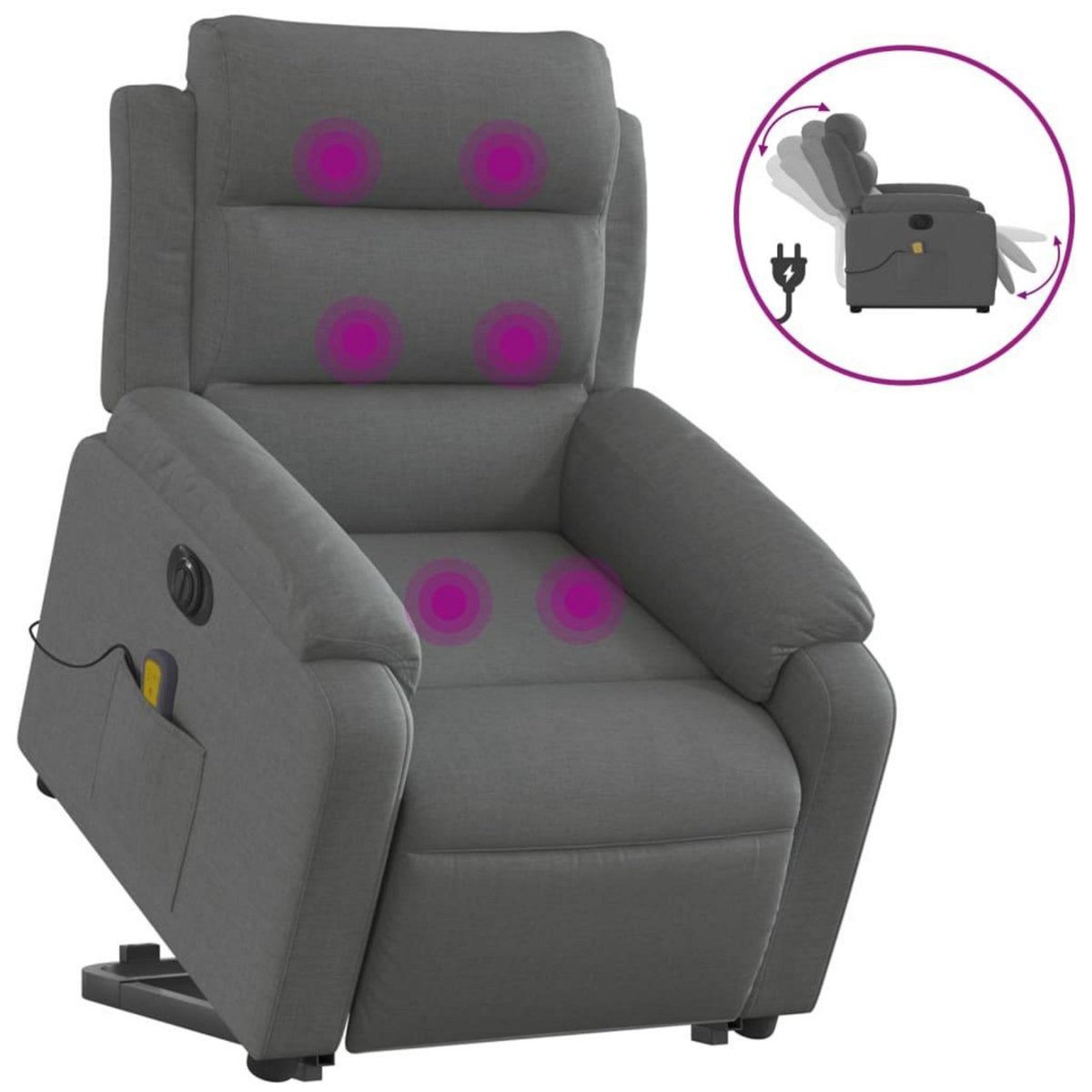 VIDAXL Fauteuil inclinable de massage electrique Gris fonce Tissu