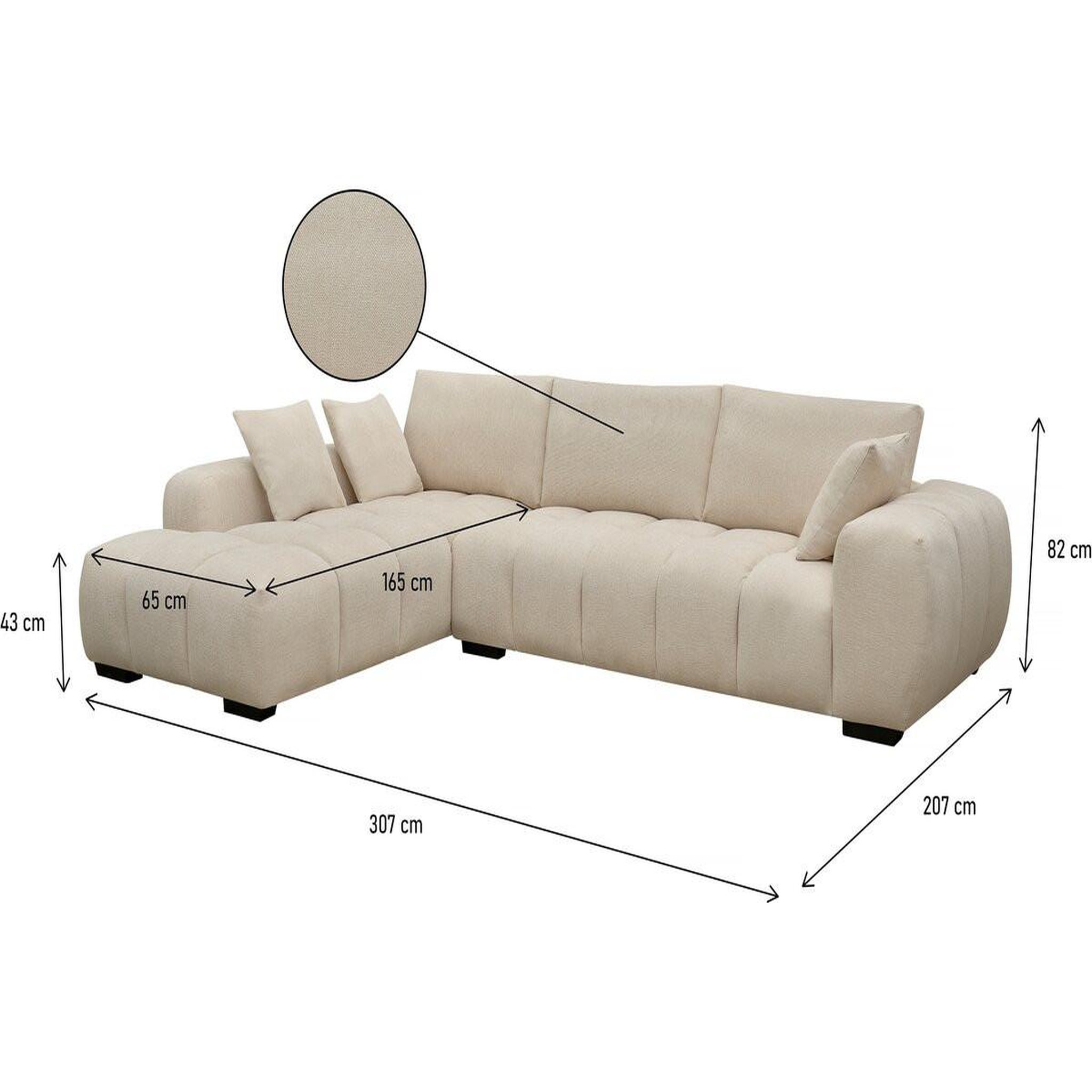 Voir la diapositive 3 : Habitat et Jardin Canapé d'angle  monceau  - 3 places - beige
