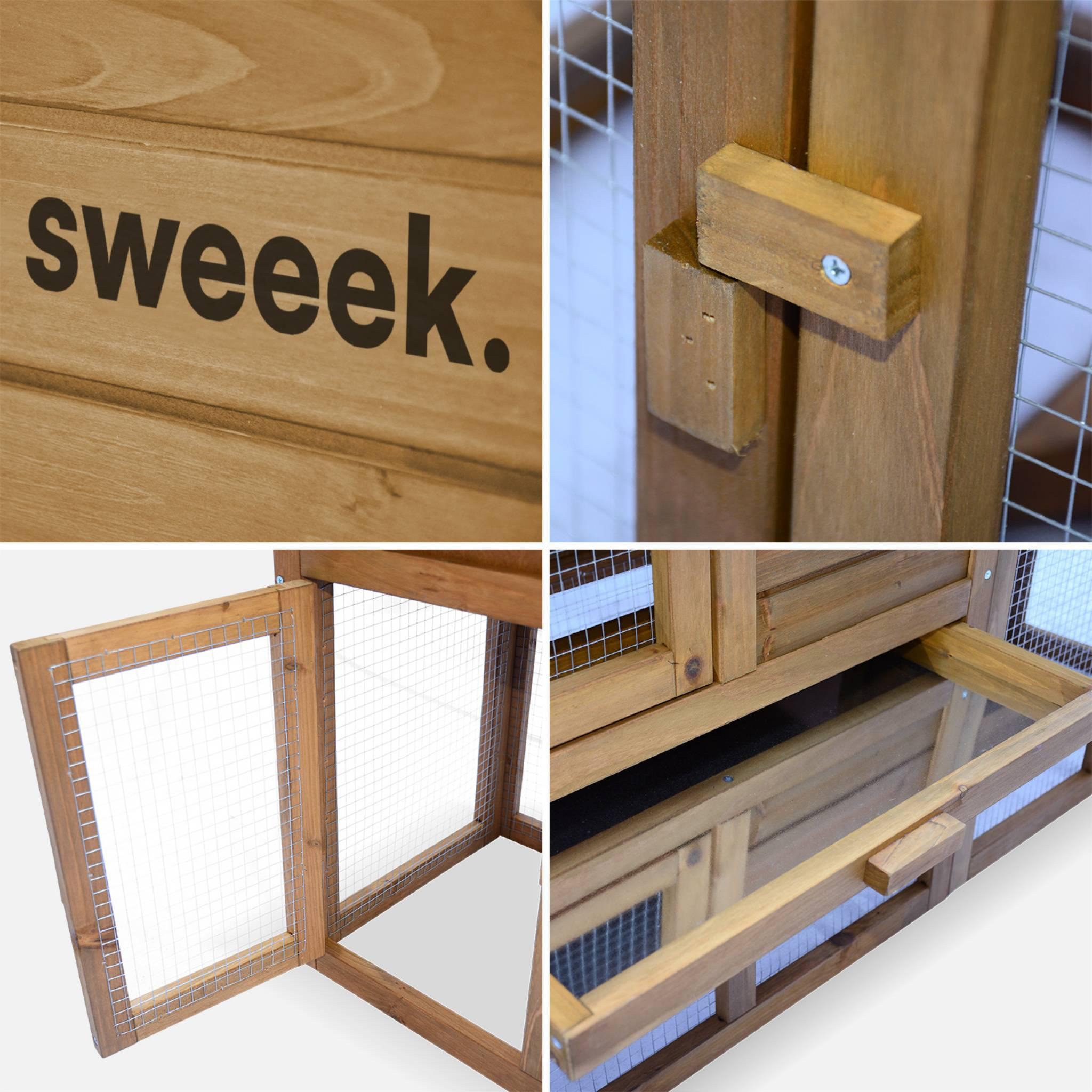 Voir la diapositive 6 : SWEEEK Clapier en bois Angora pour lapin et autres rongeurs. 4 lapins. cage à lapin avec enclos. espace intérieur et extérieur. poulailler