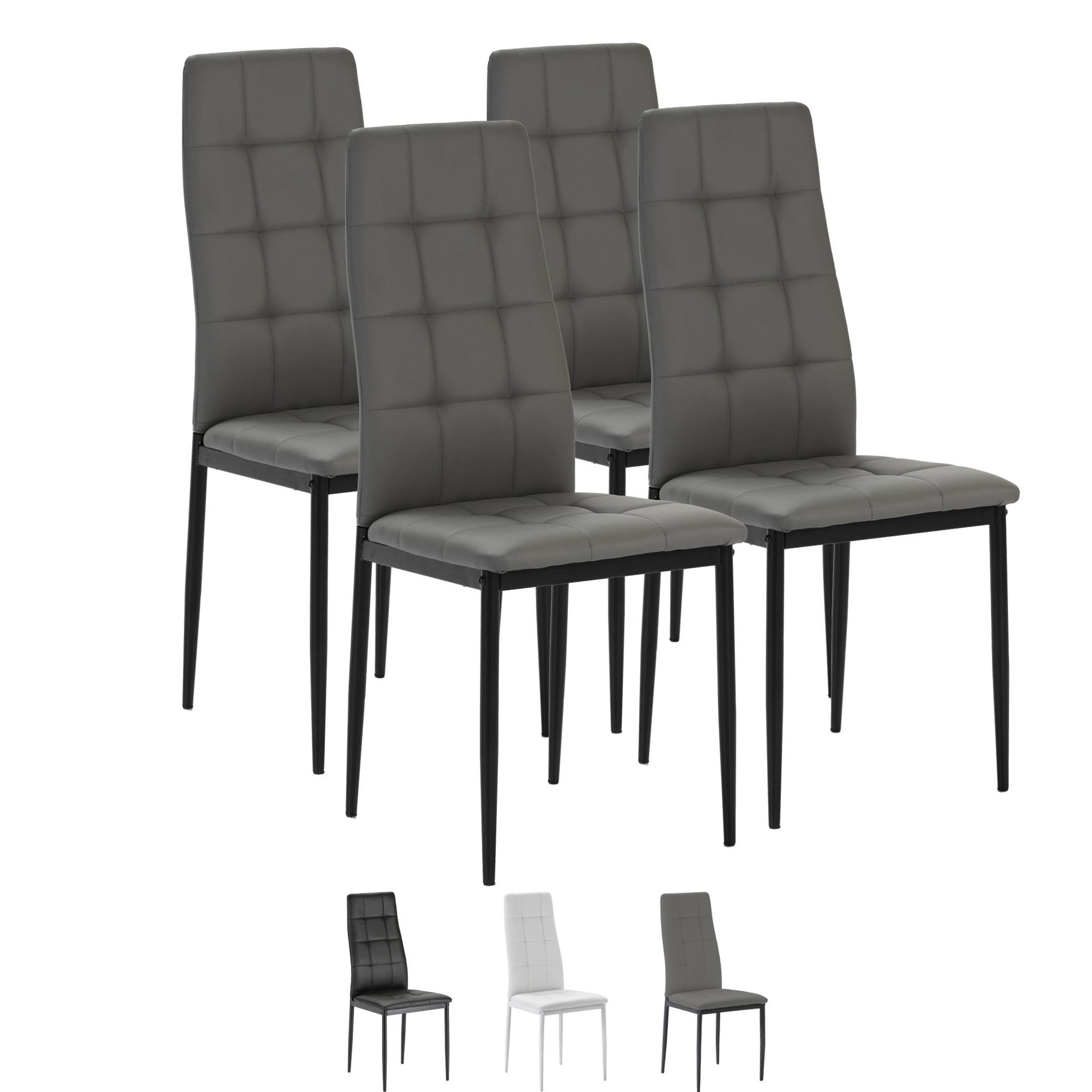 VS VENTA-STOCK Set de 4 chaises Salon Chelsea tapissées Gris, 42 cm x 51 cm x 97 cm