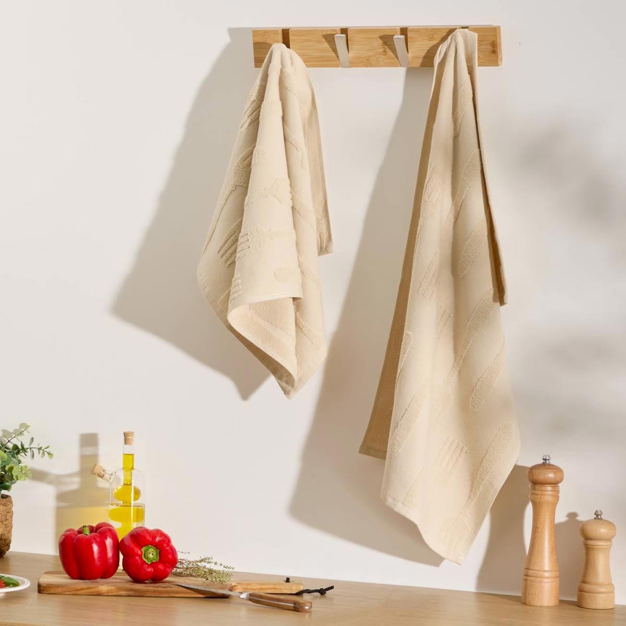Voir la diapositive 3 : ATMOSPHERA Lot de 2 torchons de cuisine  terry  45x70cm beige