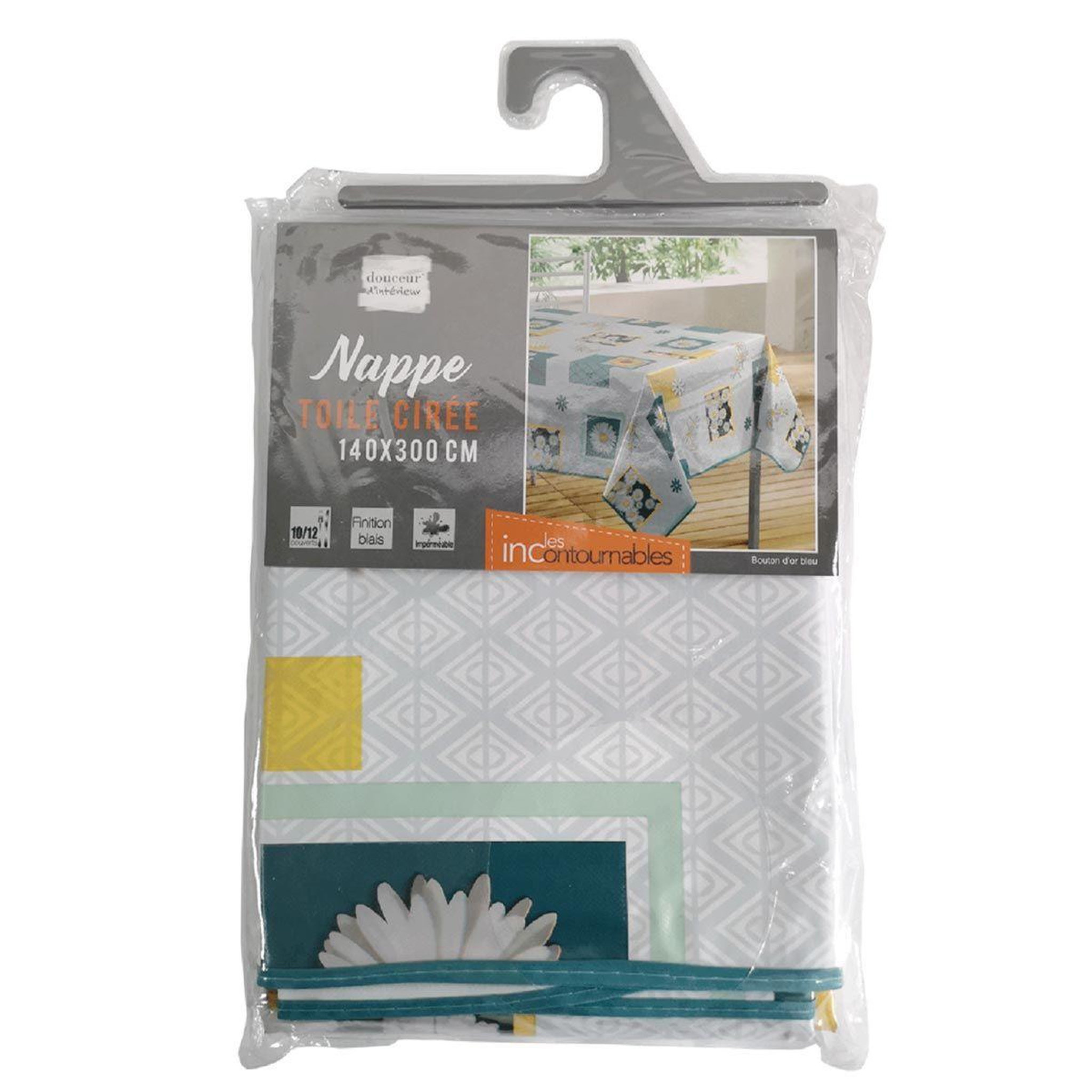 Voir la diapositive 2 : Douceur d'Intérieur Nappe toile cirée  bouton d'or  140x300cm bleu