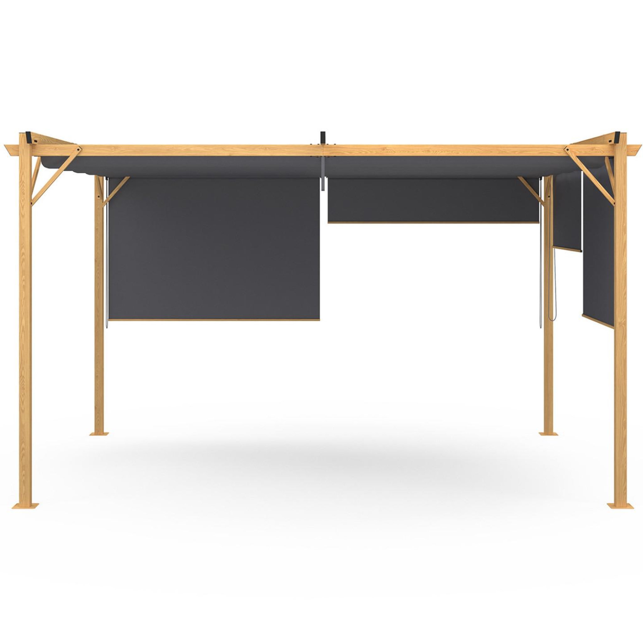 Voir la diapositive 5 : ID MARKET Pergola édition exclusive effet bois toit rétractable 3x4 m et 4 stores gris anthracite