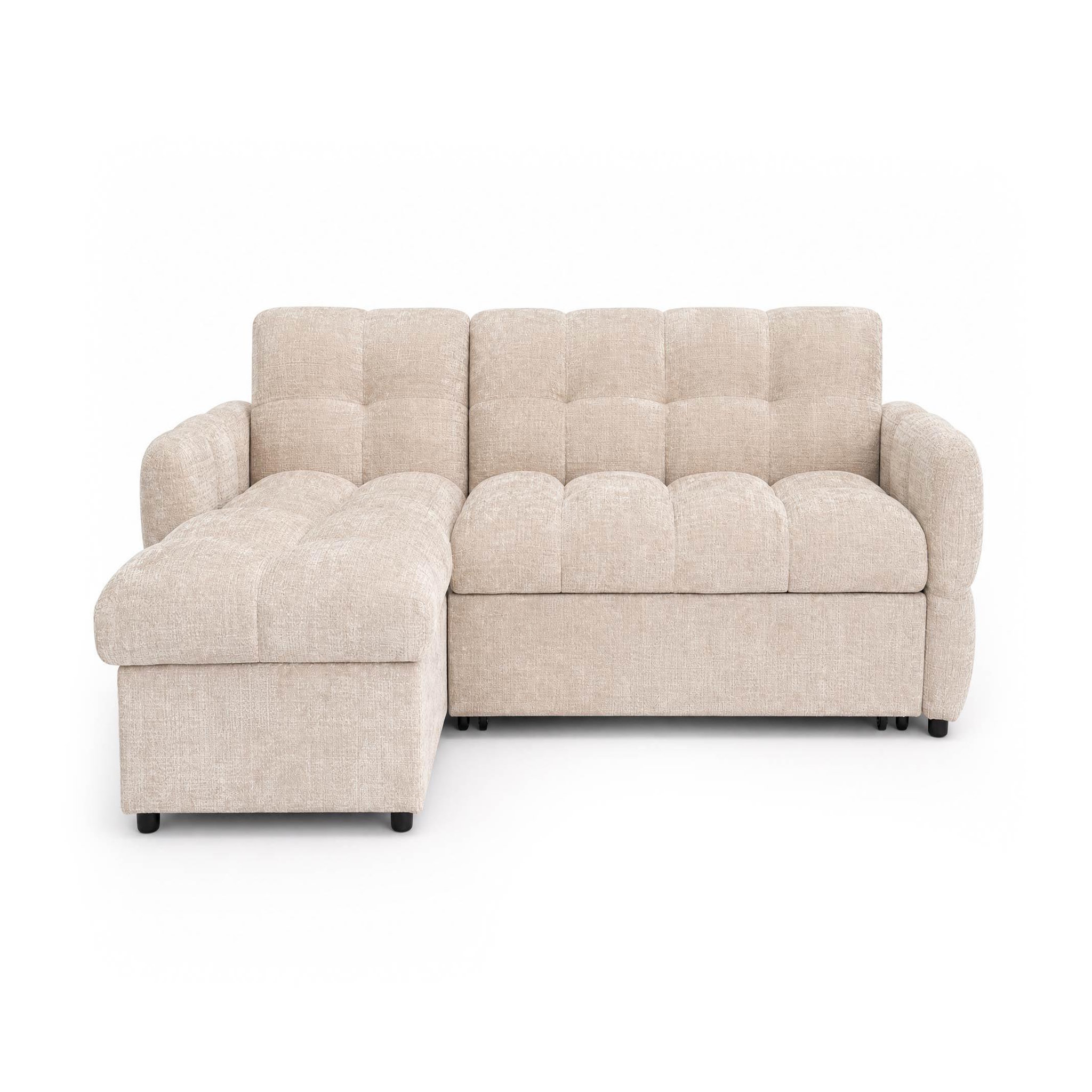 BEST MOBILIER Octave - canapé d'angle réversible 4 places convertible avec coffre en velours texturé. Coloris disponibles : Beige