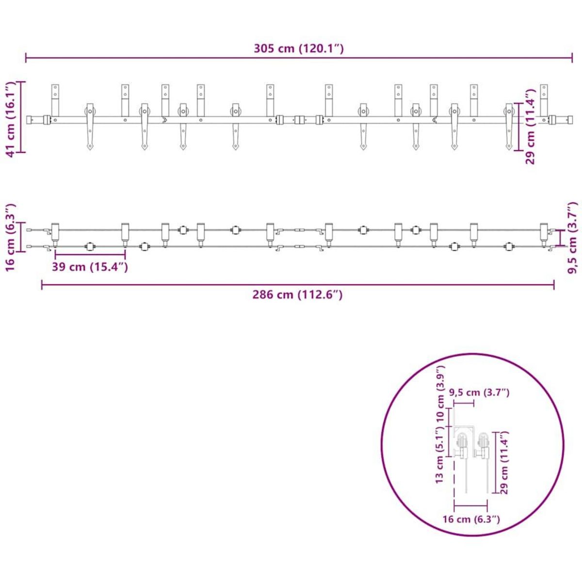VIDAXL Kit de quincaillerie de porte coulissante 305 cm acier noir