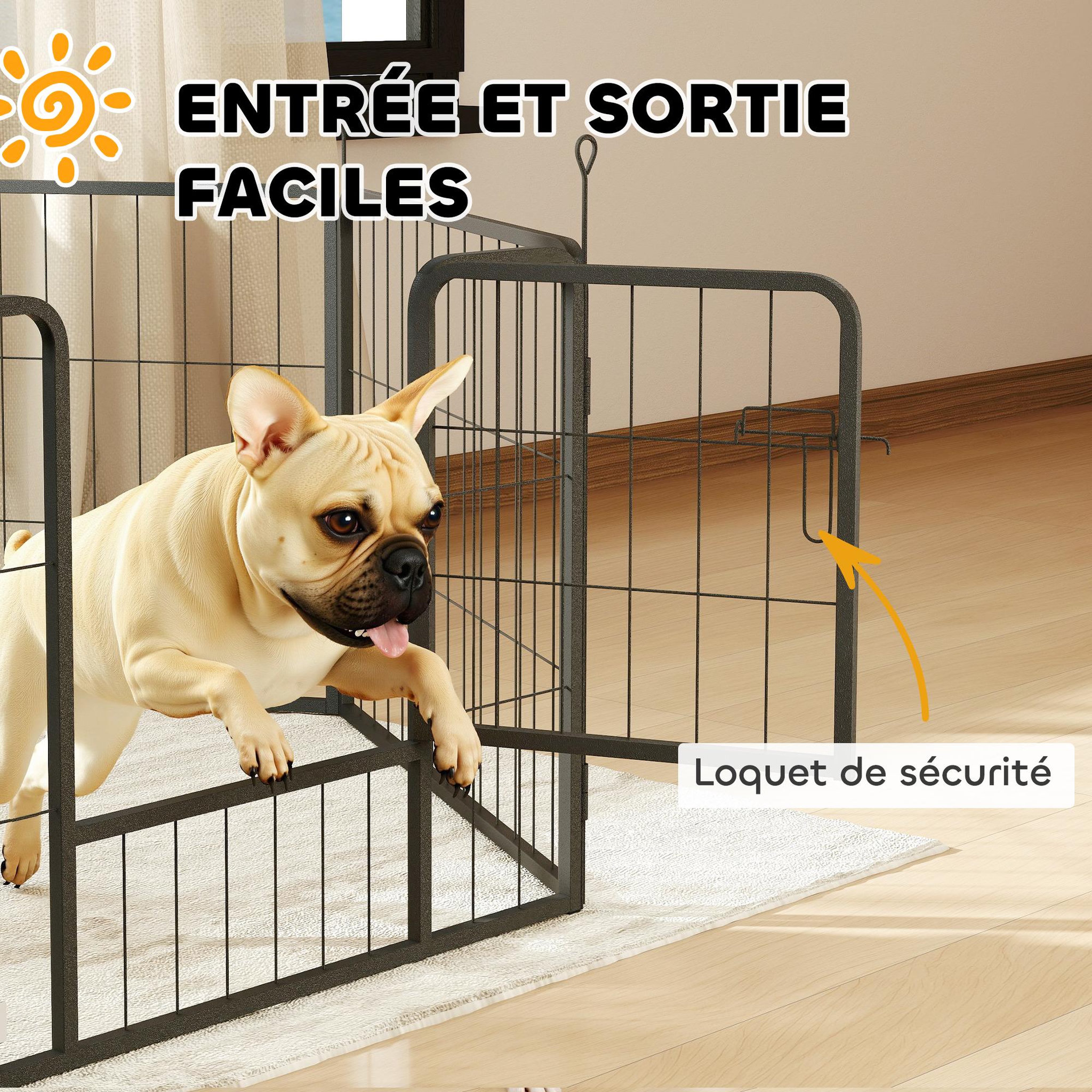 Voir la diapositive 6 : PAWHUT Parc enclos chien modulable pliable 6 panneaux h.60cm porte verrouillable acier époxy noir
