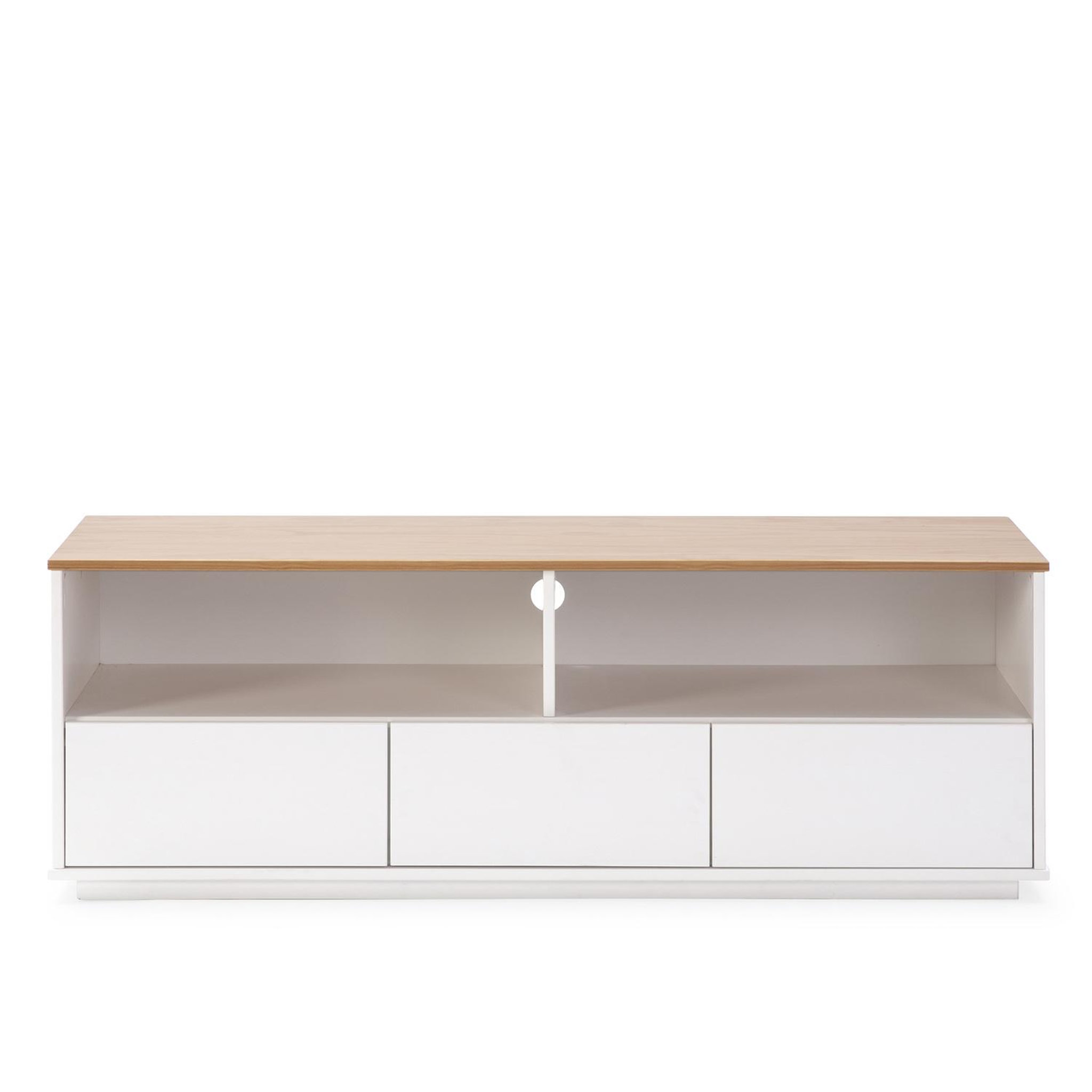 Voir la diapositive 3 : VS VENTA-STOCK Meuble tv Bob 3 tiroirs 2 niches blanc/chêne, bois massif