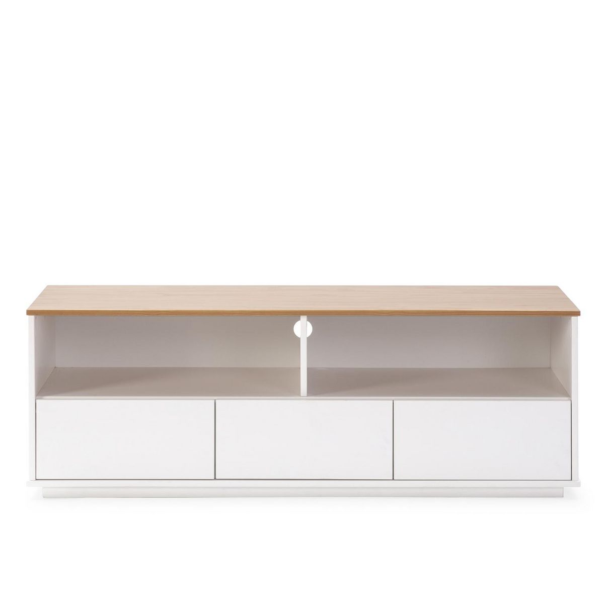 VS VENTA-STOCK Meuble tv Bob 3 tiroirs 2 niches blanc/chêne, bois massif
