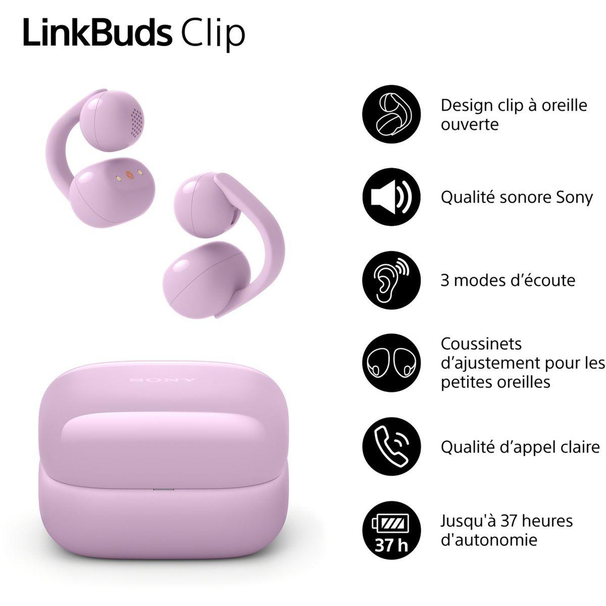 Voir la diapositive 2 : SONY Ecouteurs Linkbuds Clip Violet