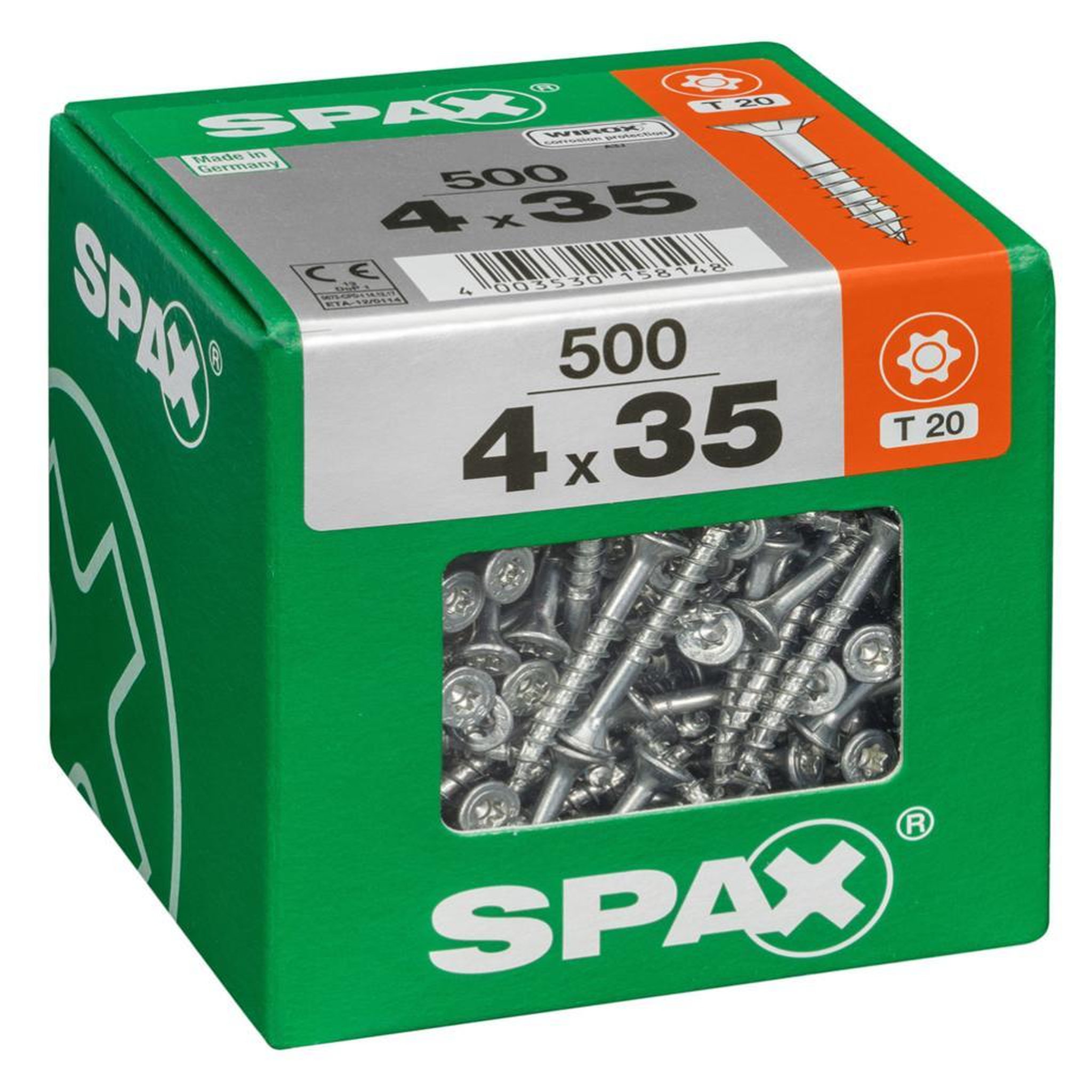 CENTRALE BRICO Lot de 500 vis acier tête fraisée torx SPAX, Diam.4 mm x L.35 mm