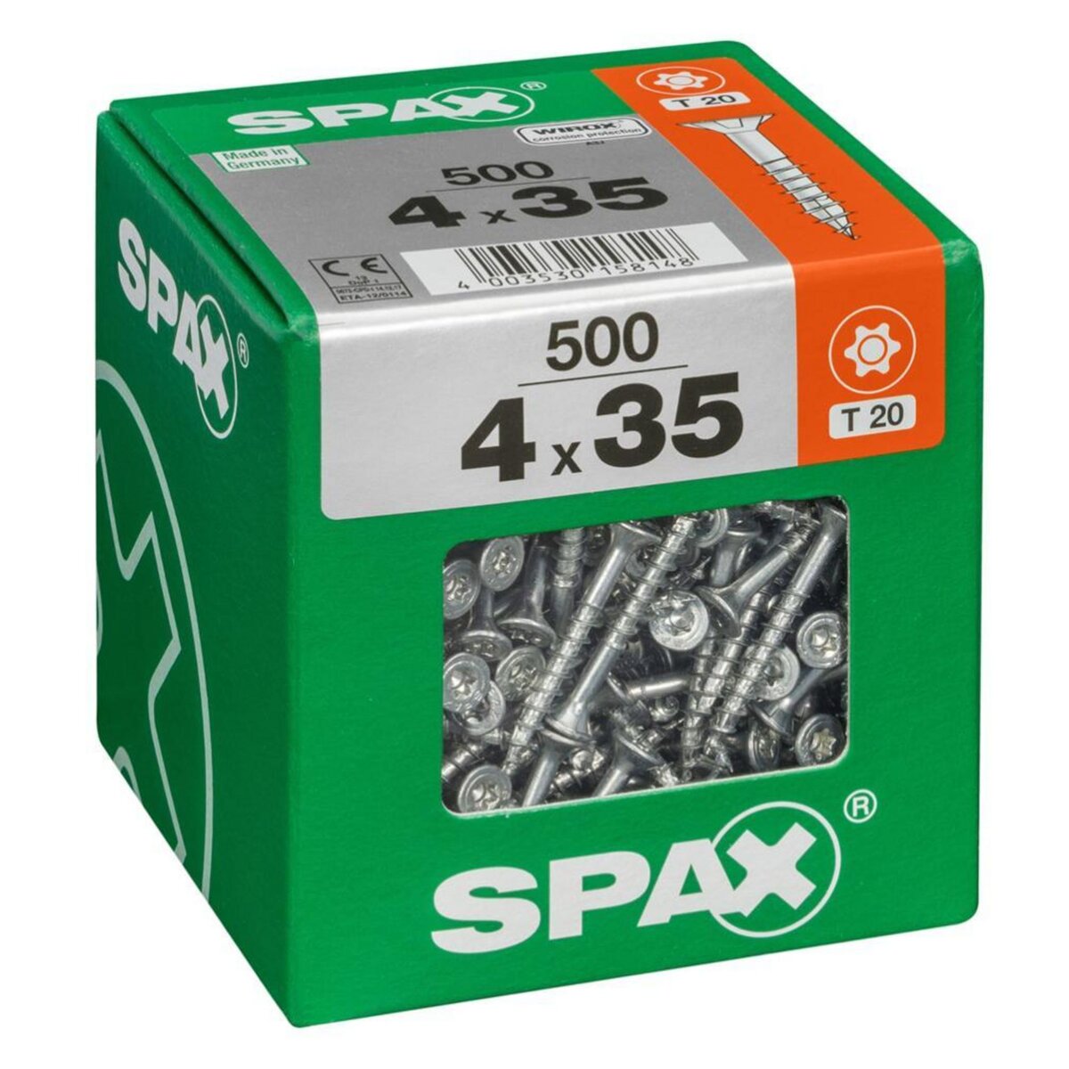 CENTRALE BRICO Lot de 500 vis acier tête fraisée torx SPAX, Diam.4 mm x L.35 mm