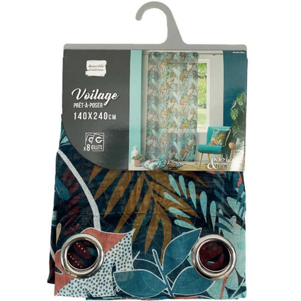 Paris Prix Rideau Voilage à Œillets  Jacala II  140x240cm Bleu