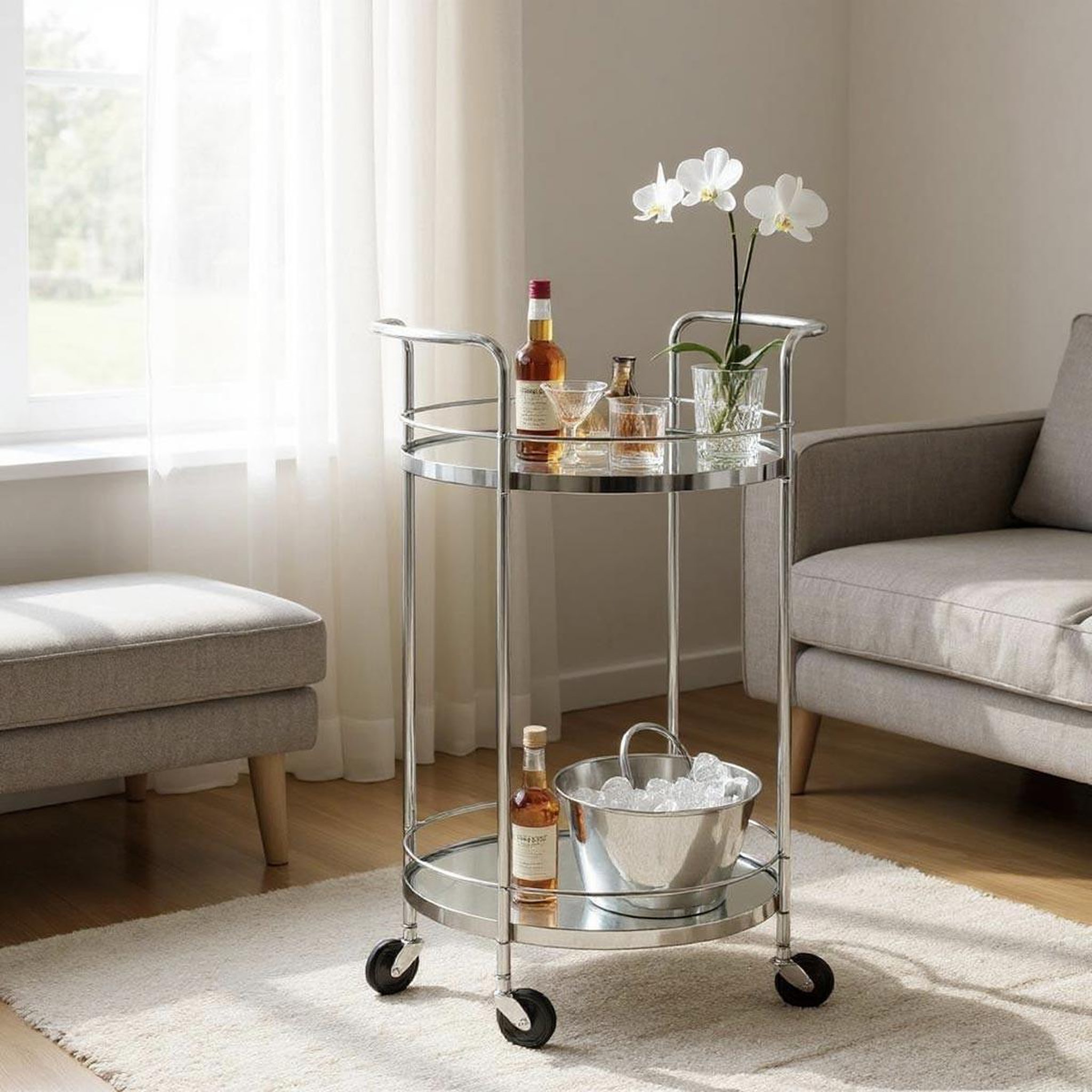 Voir la diapositive 4 : Paris Prix Desserte design 2 niveaux  palace  80cm argent