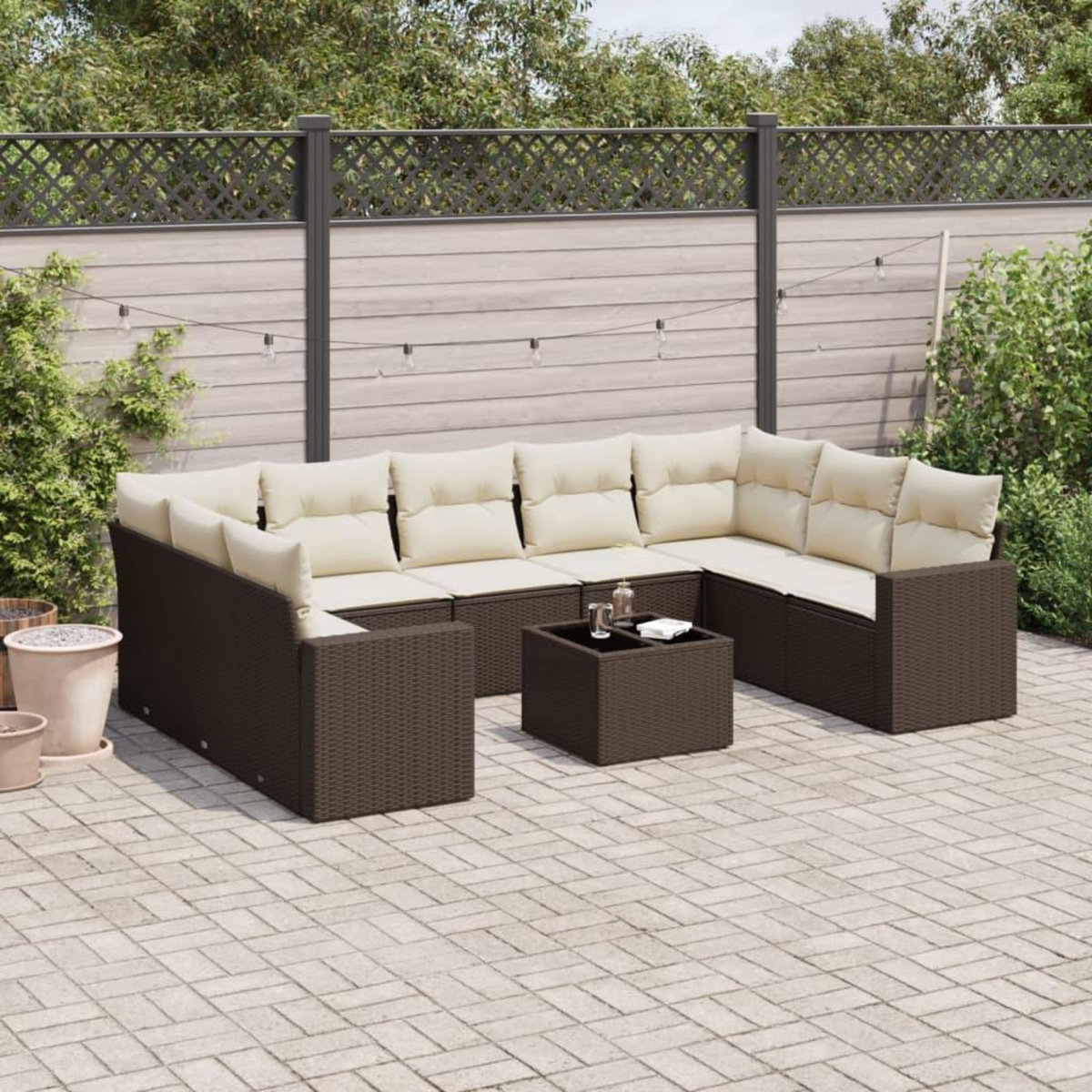 VIDAXL Salon de jardin 10 pcs avec coussins marron resine tressee