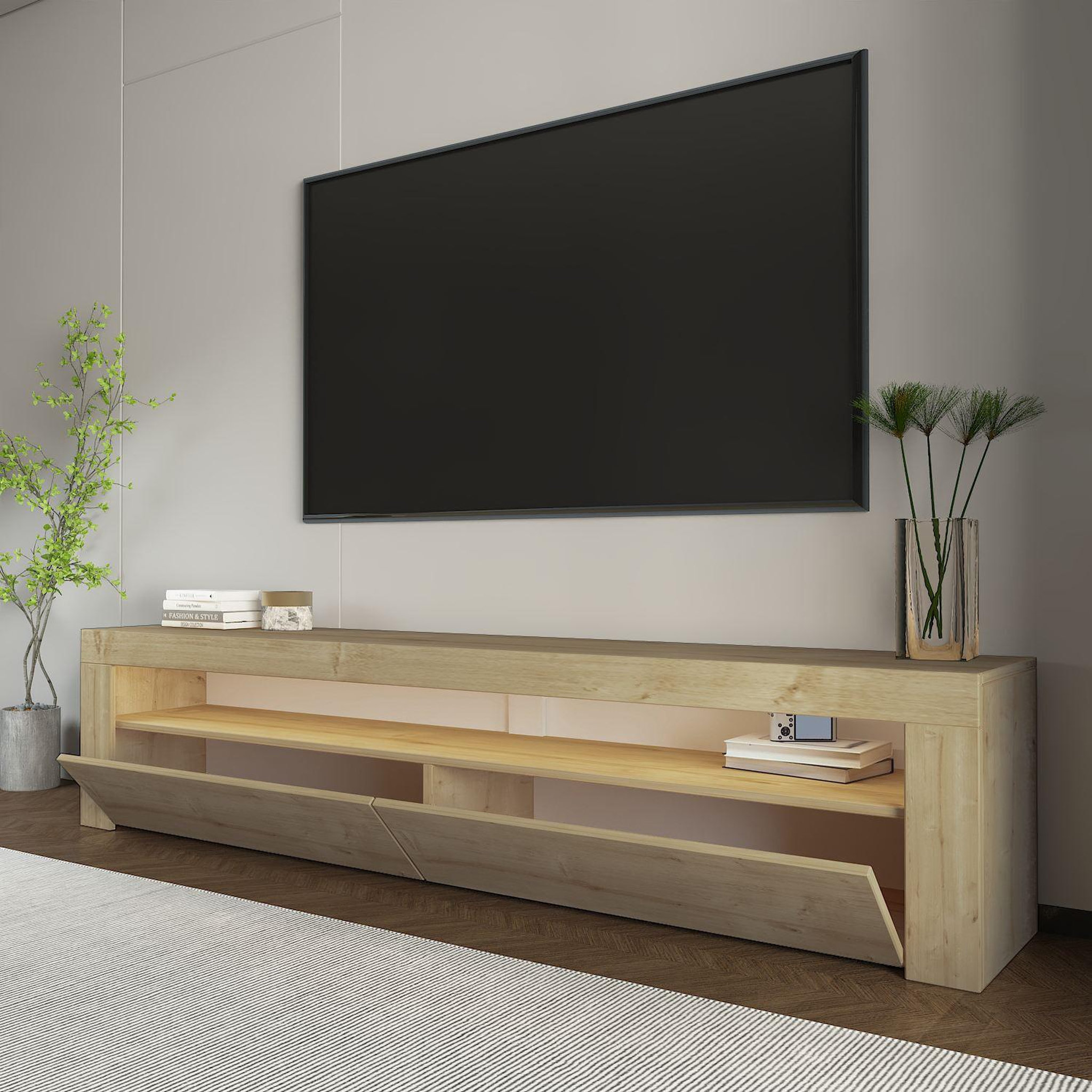Voir la diapositive 4 : Habitat et Jardin Meuble tv en bois  bati  - 150 x 36 x 46 cm - beige