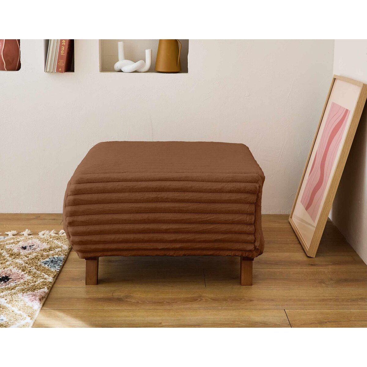 BEST MOBILIER Cristal - pouf modulable - 65 cm - en fausse fourrure côtelée