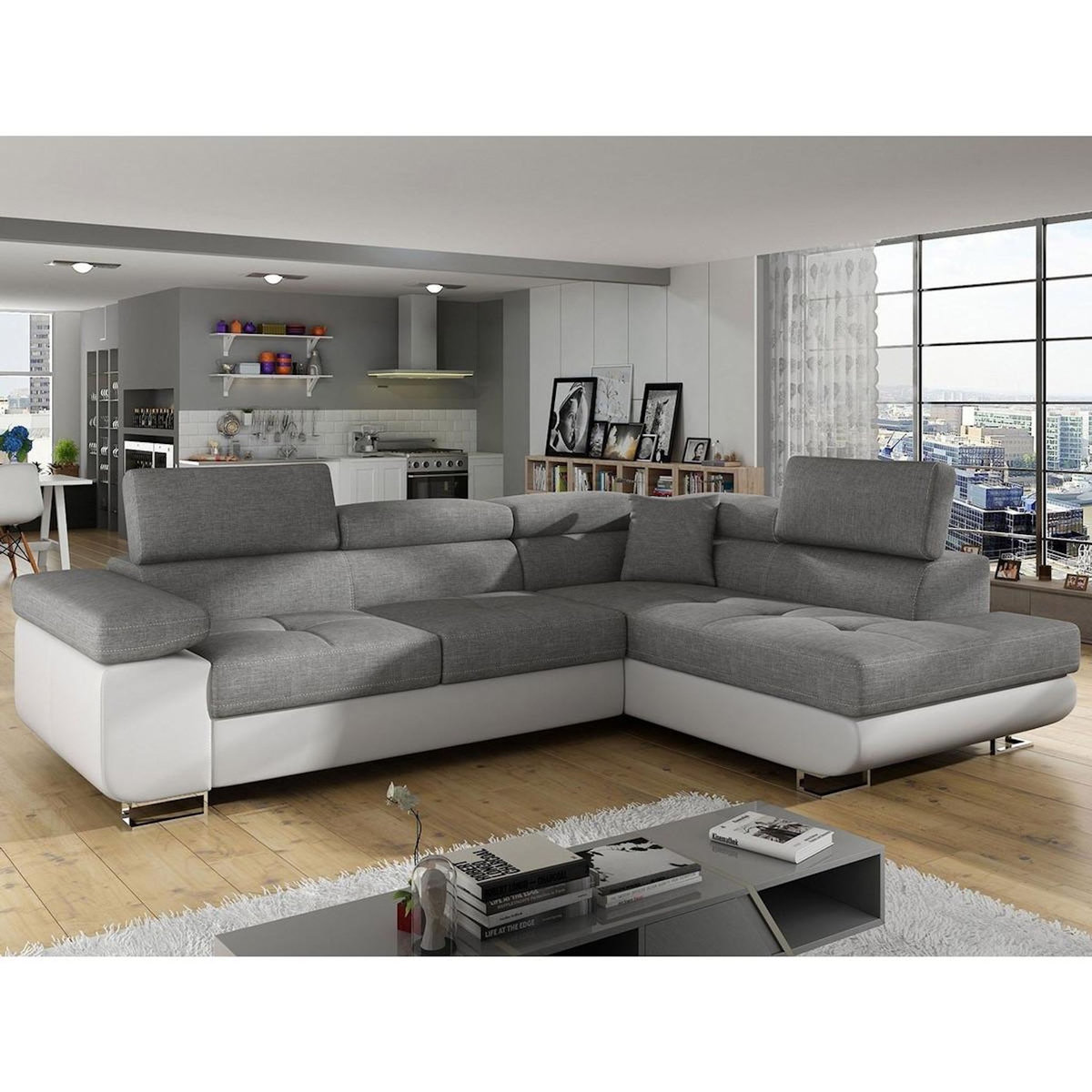 Paris Prix Canapé d'Angle Droit Convertible  Marius  275cm Gris