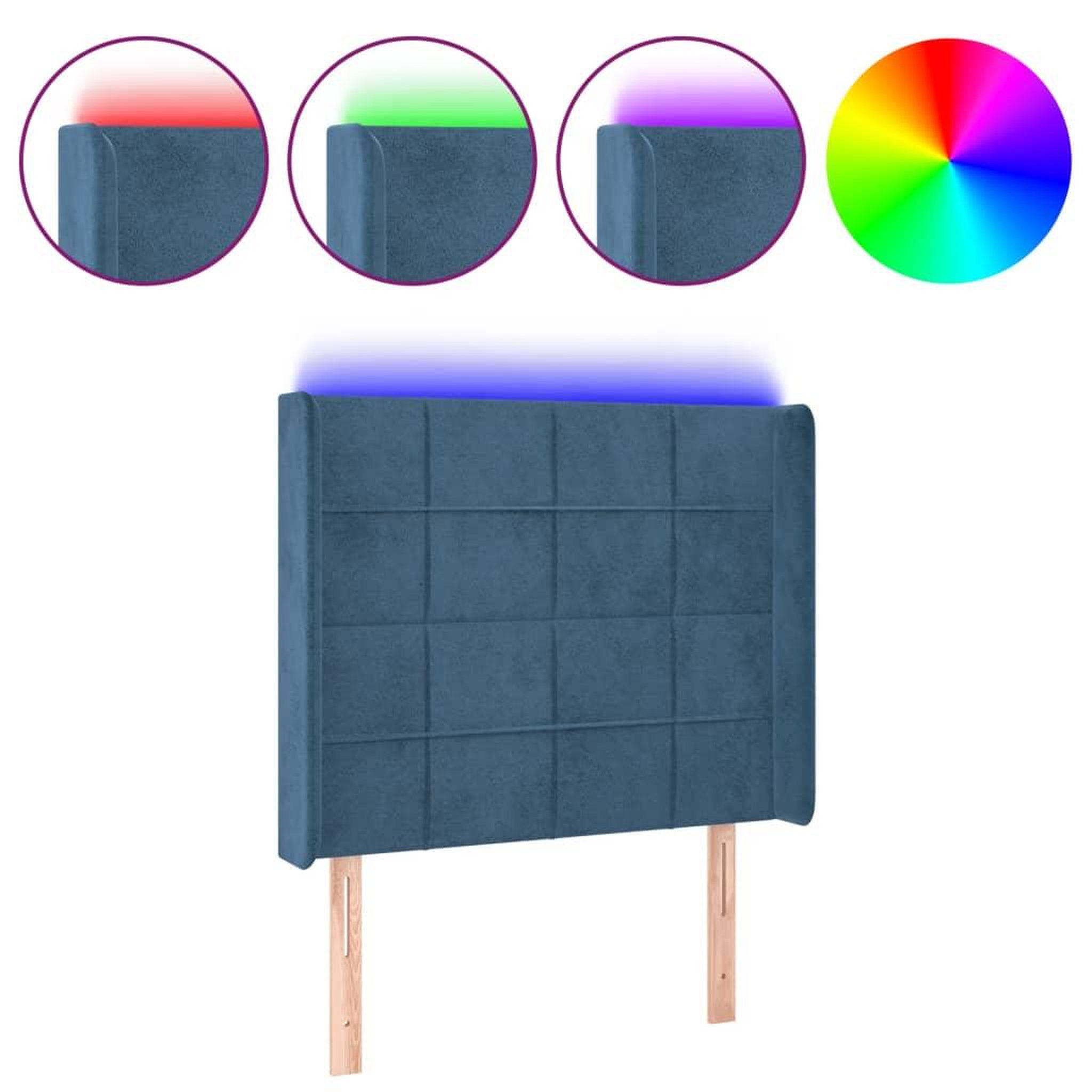 Voir la diapositive 2 : VIDAXL Tete de lit a LED Bleu fonce 103x16x118/128 cm Velours