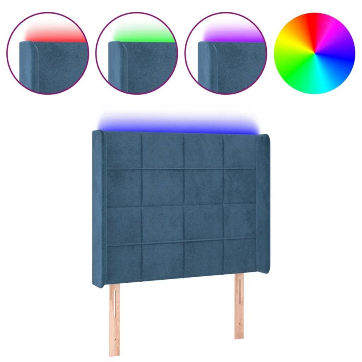 VIDAXL Tete de lit a LED Bleu fonce 103x16x118/128 cm Velours