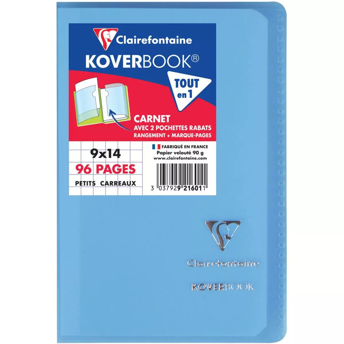 CLAIREFONTAINE Carnet petits carreaux Kover Book - 90x140cm - 96 pages - Bleu